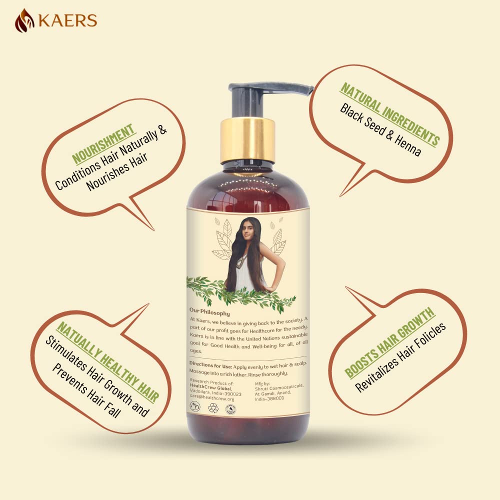 Kaers by Healthcrew Herbal Shampoo with Black Seed & Henna - 2 in 1 Shampoo and Conditioner - Paraben Free & Dioxane Free - For All Hair Types - Promotes Smooth, Soft & Shiny Hair - 400ml (Pack of 2) - Perfect for Daily Hair Care & Salon-Quality Results at Home