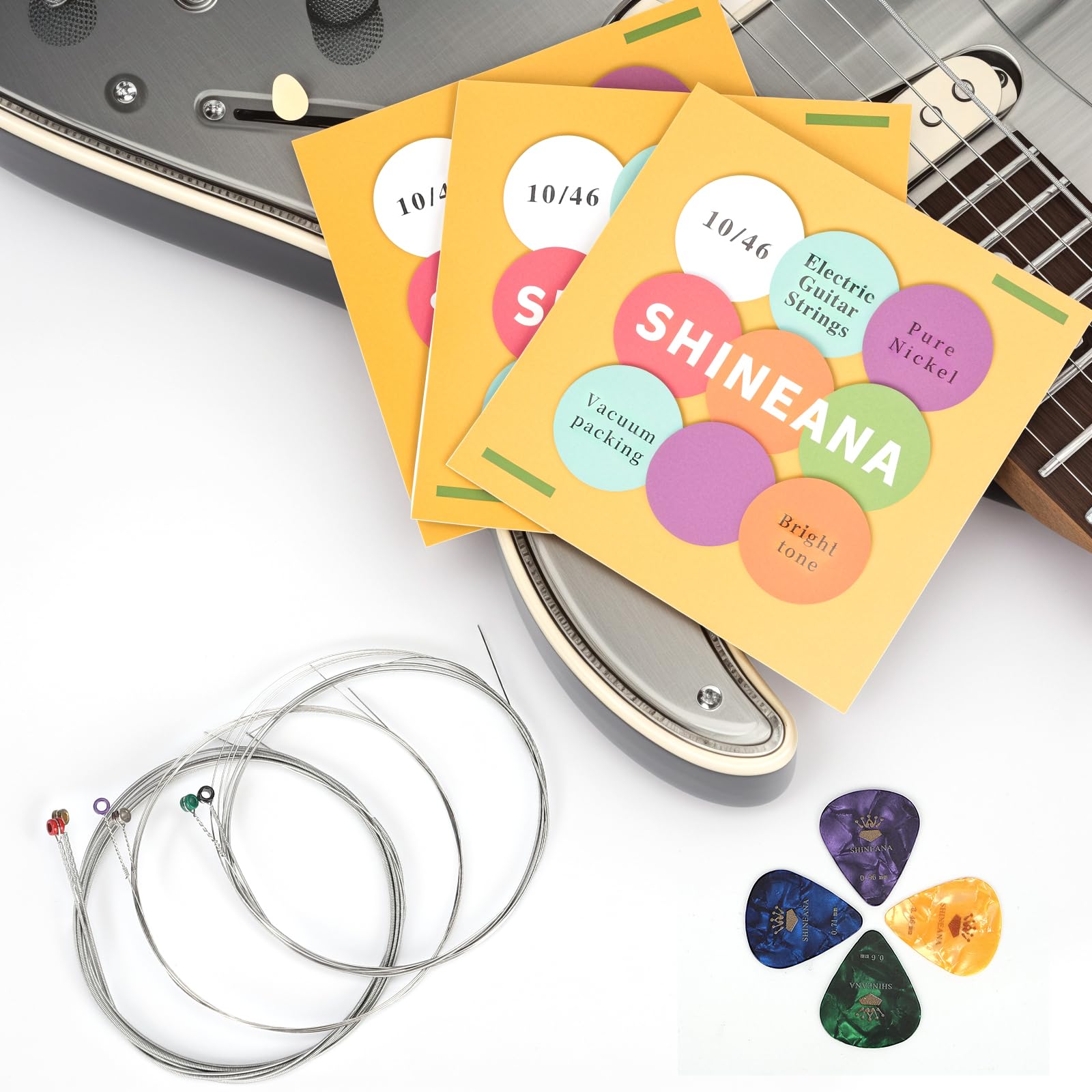 Electric Guitar Strings 3-Pack Bundle - Nickel-Plated High-Carbon Steel 6-String Set (10/46) for Bright Tone & Comfort | Long-Lasting Durability | Perfect for Rock, Blues & Stage Performances