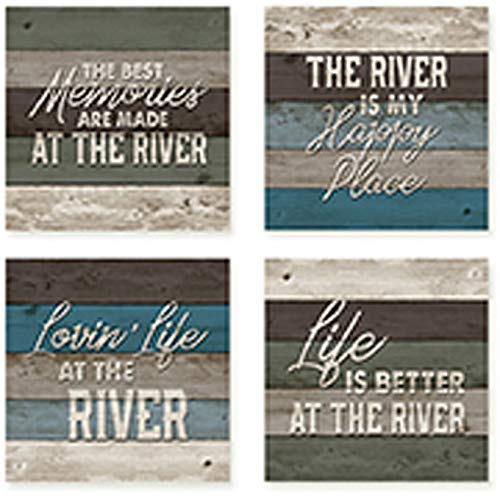 Premium Carson River Square House Coaster Set - 4-Pack Absorbent Cork Coasters for Hot & Cold Drinks - Perfect for Home, Office, and Party Use