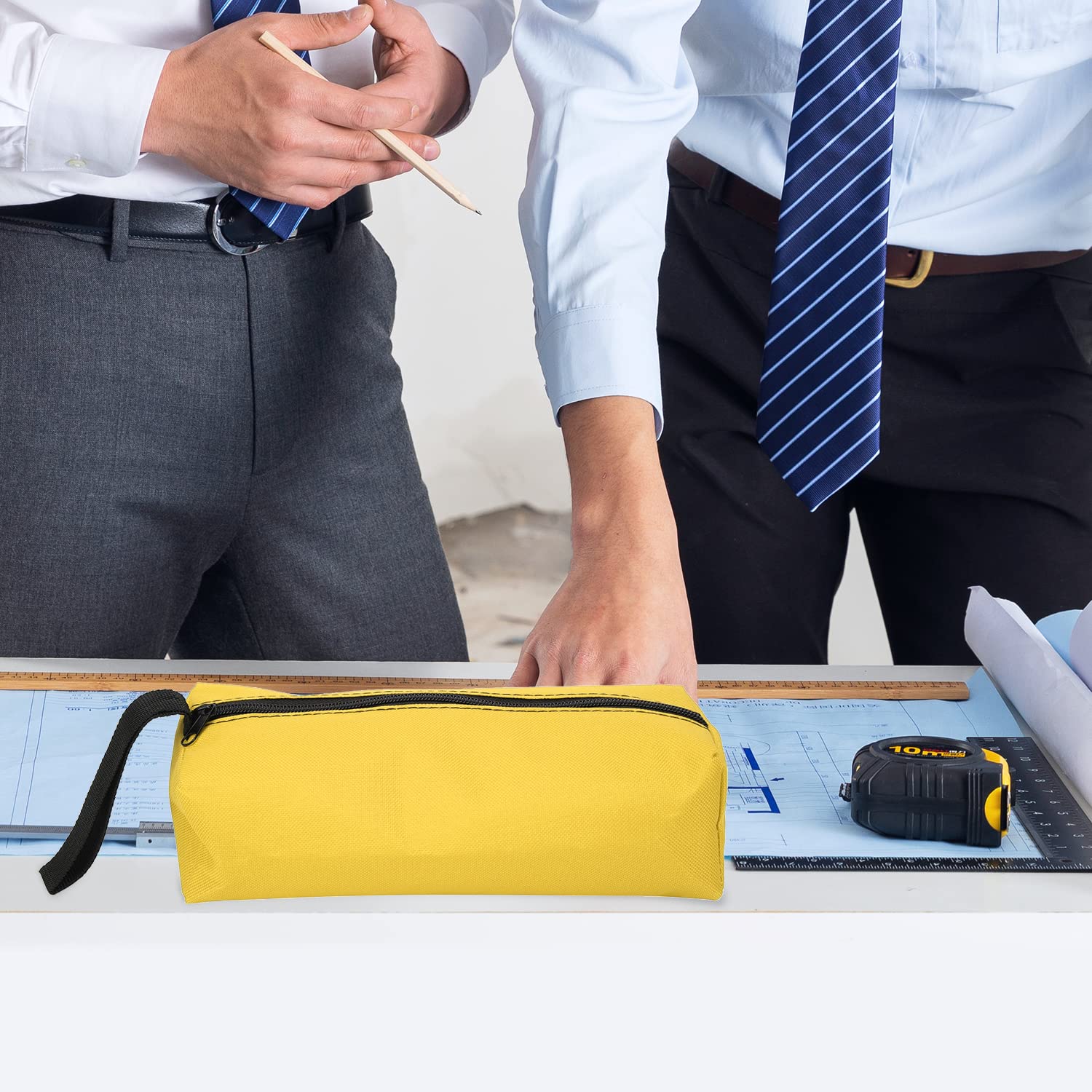 2Pcs 9.8x3.3x2.8in Small Tool Bag with Wristband - Durable Multi-Pocket Tool Pouch Organizer for Screwdrivers, Pliers, Nut Drivers - Portable Tool Storage for Electricians, Mechanics & DIY Projects (Yellow)