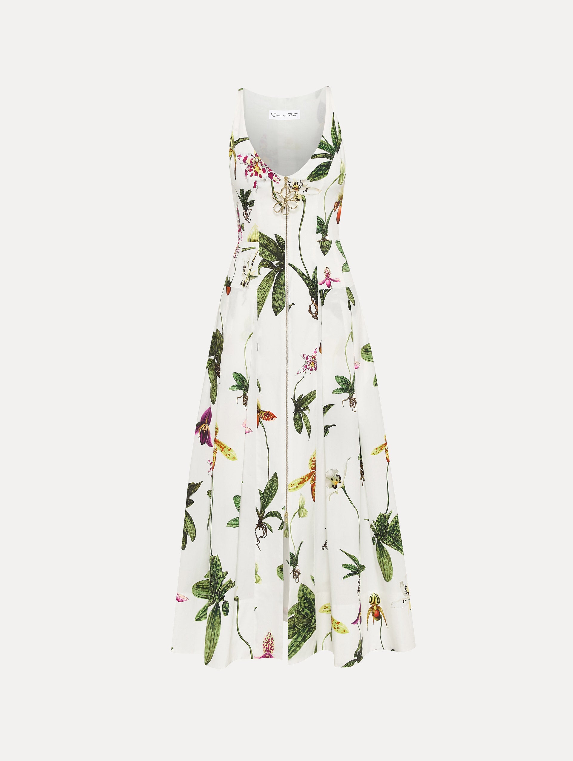 Orchid Zip Front Cotton Poplin Dress - Women's Floral Summer Casual Dress for Brunch, Wedding Guest & Vacation | Lightweight Breathable A-Line Style