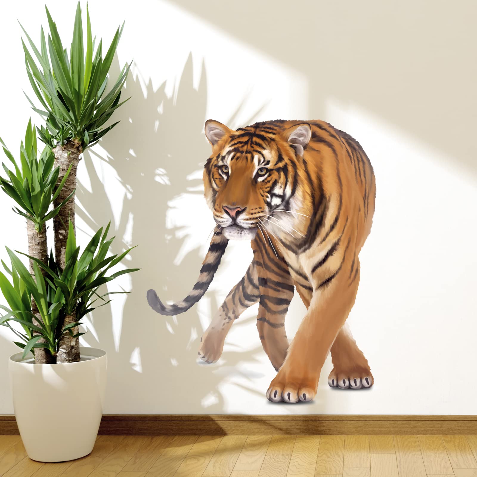 Wondever Walking Tiger Wall Stickers - Jungle Animals Peel and Stick Wall Decals for Kids Room, Nursery, Playroom & Bedroom Decor - Perfect for Jungle Theme Parties & Wildlife Lovers
