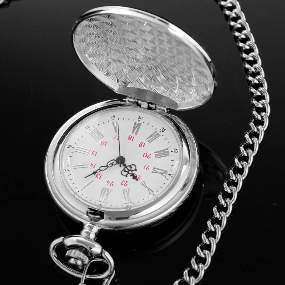 Custom Engraved Pocket Watch for Men - Personalized Smooth Pocket Watch with Chain - Unique Father's Day Gift Idea for Dad - Perfect for Weddings, Anniversaries & Special Occasions