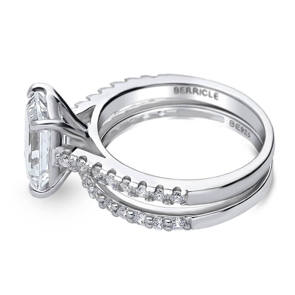 BERRICLE Sterling Silver Solitaire Wedding & Engagement Ring Set for Women - 2.6 Carat Emerald Cut Cubic Zirconia CZ, Rhodium Plated, Size 4-10 | Perfect for Proposals, Anniversaries & Special Occasions