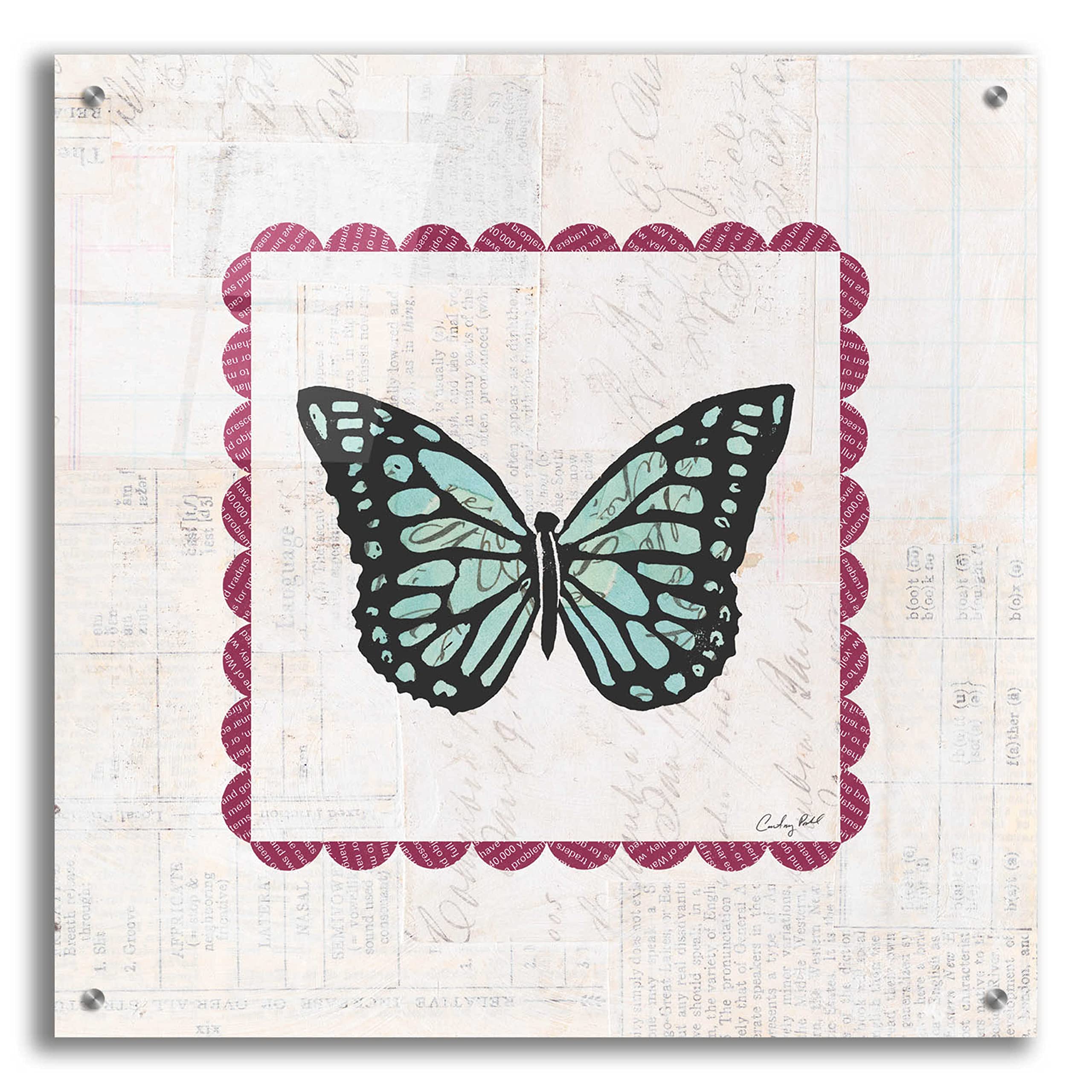 Courtney Prahl Butterfly Stamp Bright Acrylic Glass Wall Art - 24x24 Inches Modern Home Decor for Living Room, Bedroom & Office