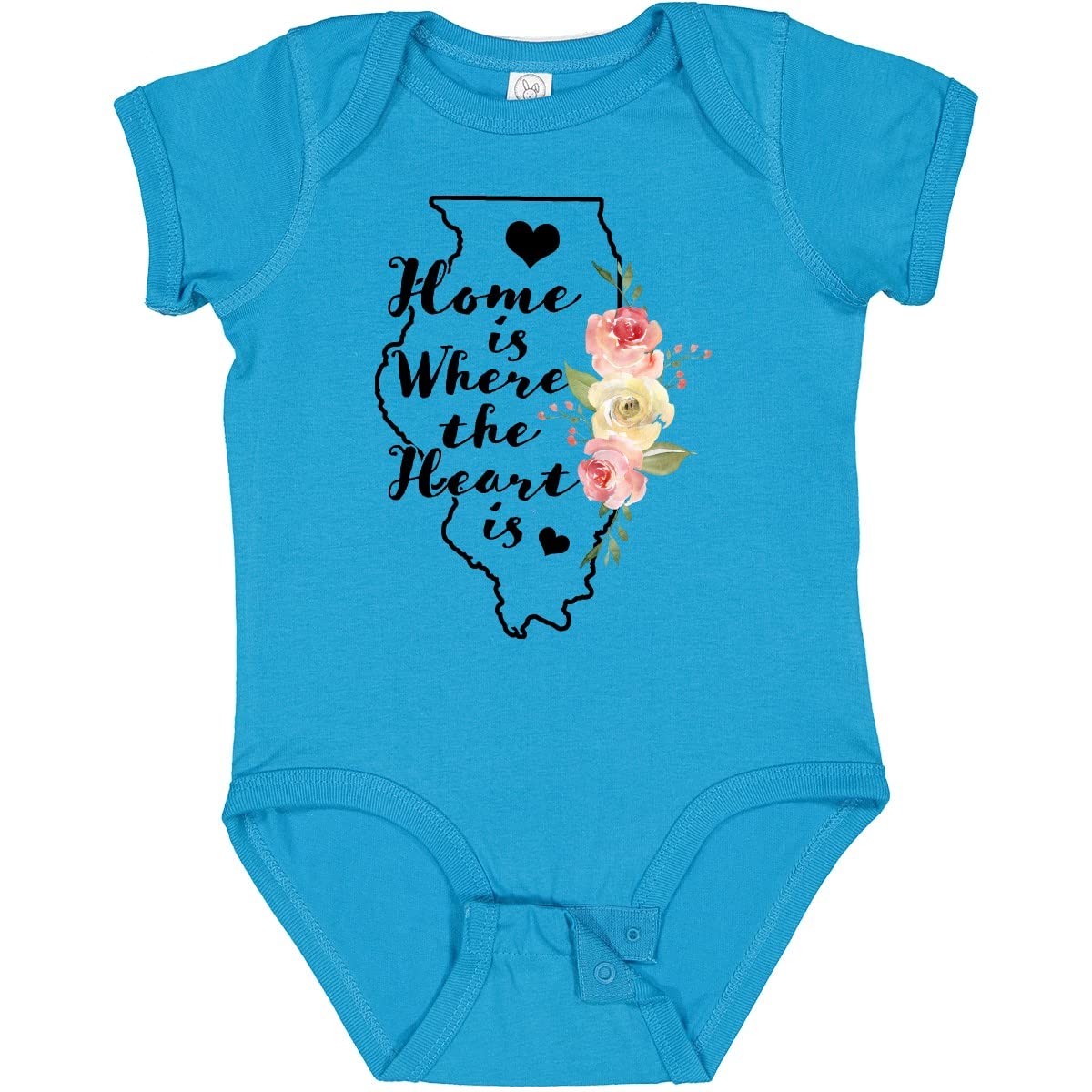 Inktastic Illinois Home is Where The Heart is Watercolor Baby Bodysuit - Soft Cotton Onesie for Newborns & Infants - Perfect for Family Photos, Baby Showers & Everyday Wear