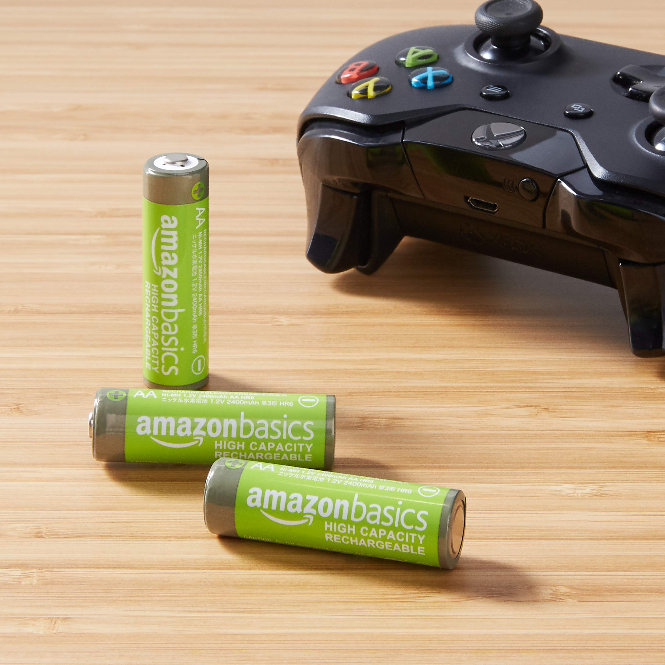 AmazonBasics 24 Pack AA High-Capacity 2,400mAh Rechargeable Batteries with 4-Hour Fast Charger - Overcharge Protection, Pre-Charged - Perfect for Cameras, Toys, Remote Controls & Electronics
