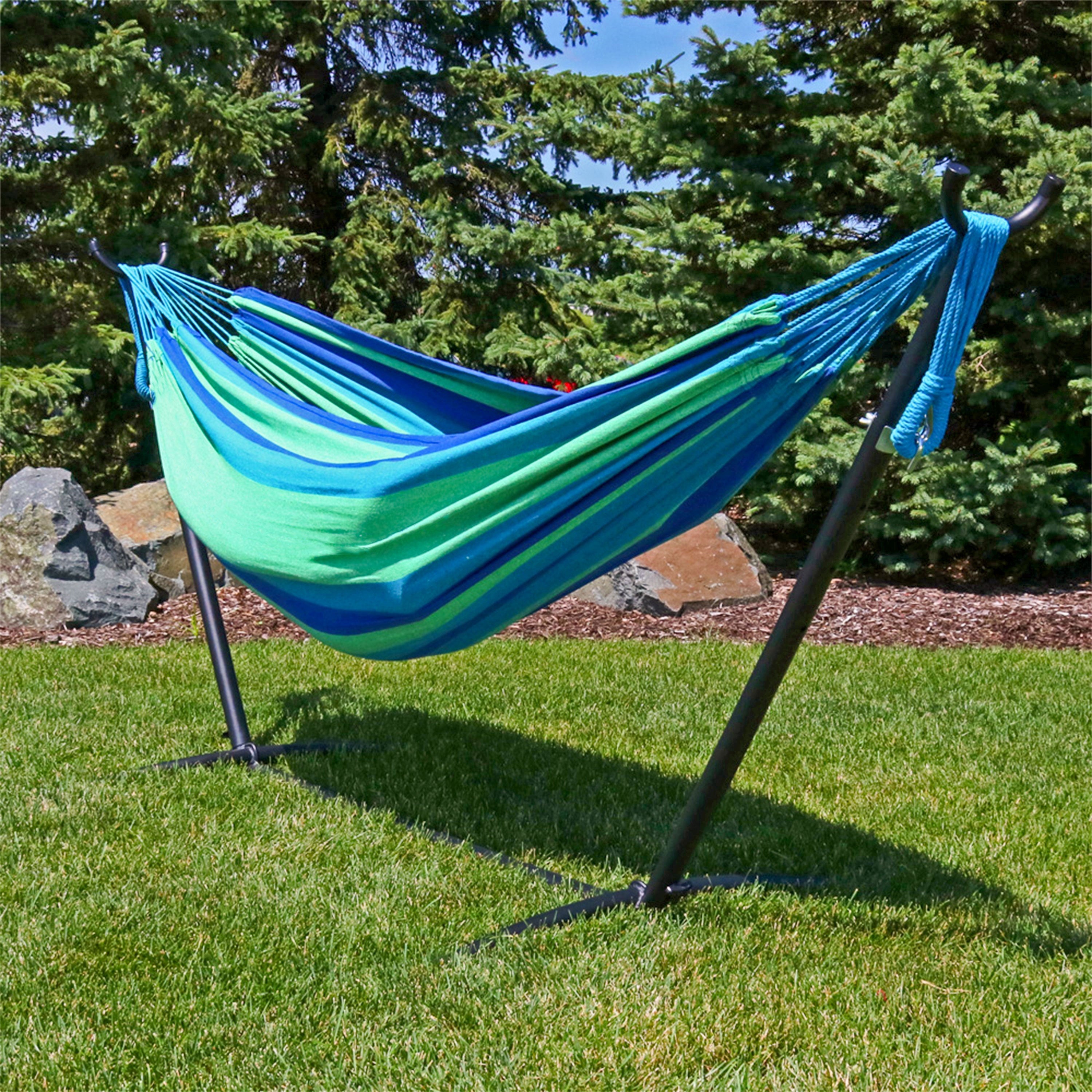 Sunnydaze 2 Person Brazilian Double Hammock - Durable Outdoor Hammock for Backyard, Camping & Beach - Comfortable Cotton Fabric with Spreader Bars