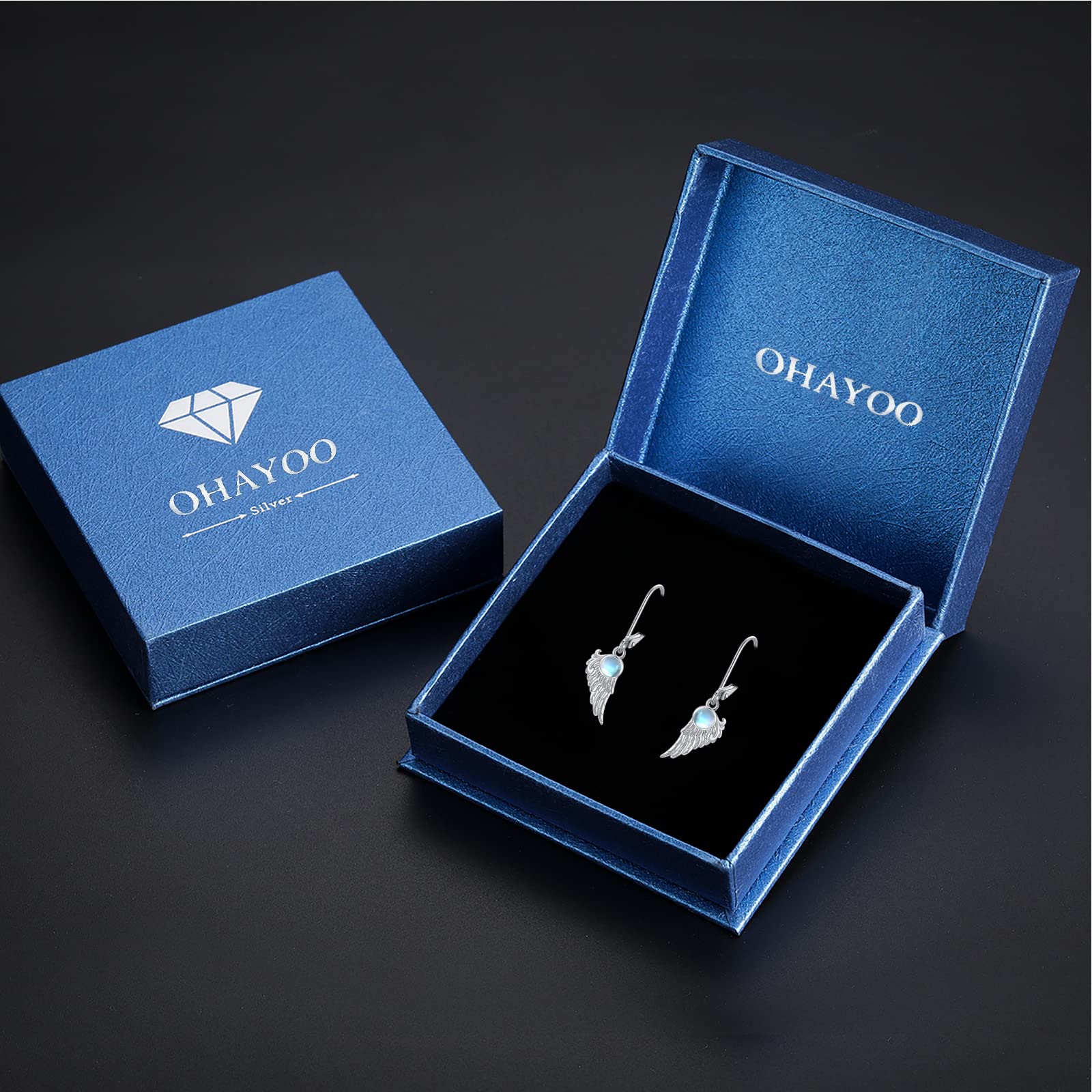925 Sterling Silver Angel Wing Feather Earrings for Women - Hypoallergenic Moonstone Dangle Drop Earrings with Hook | Sensitive Ear Safe Jewelry Gift for Girls & Women | Perfect for Weddings, Parties & Everyday Wear