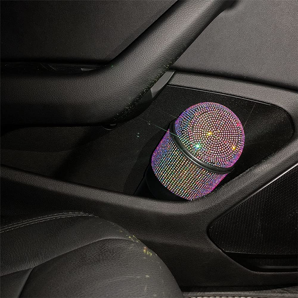 Bling Rhinestone Car Garbage Can with Lid - Mini Trash Bin for Car, Home, Office, Kitchen, Bedroom - Red - Perfect for Road Trips, Daily Commute, and Organized Spaces
