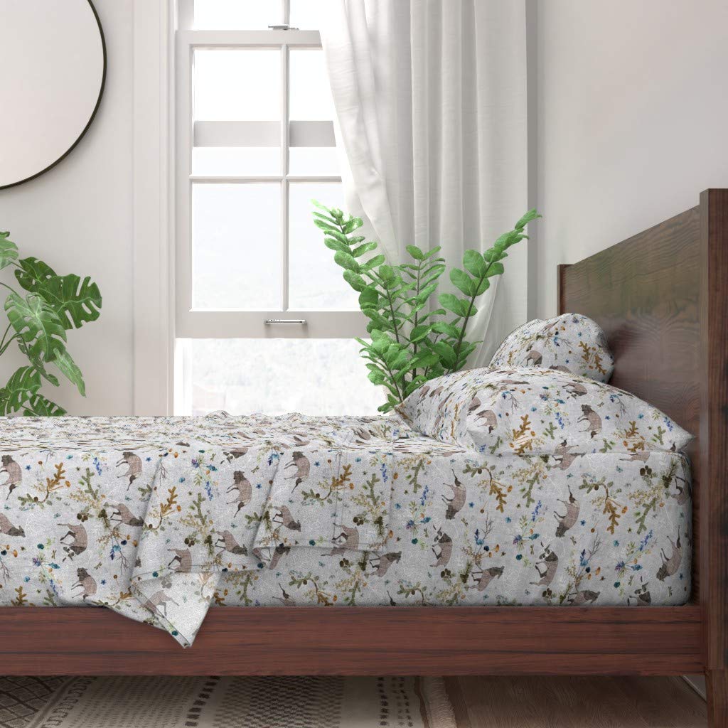 100% Cotton Twin Sheet Set 3pc - Silver Woodland Forest Animal Nordic Trees Nature Print, Gender Neutral Nursery Bedding for Kids & Adults | Soft, Breathable & Durable for Home, Dorm, Guest Room