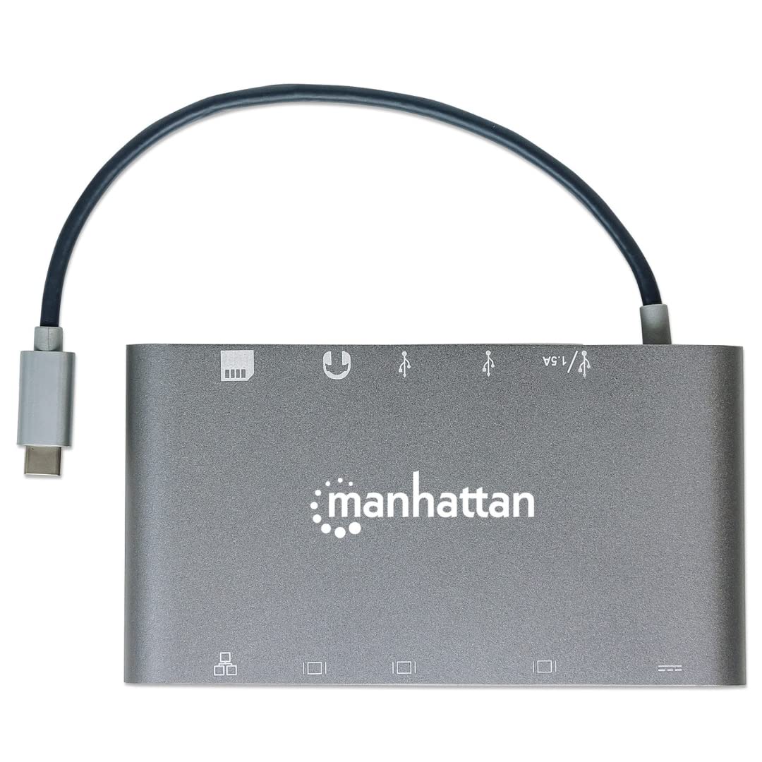 Manhattan SuperSpeed USB-C to 7-in-1 Docking Station with 4K HDMI, Ethernet, USB 3.0 Ports - Perfect for Home Office, Gaming & MacBook Pro Connectivity