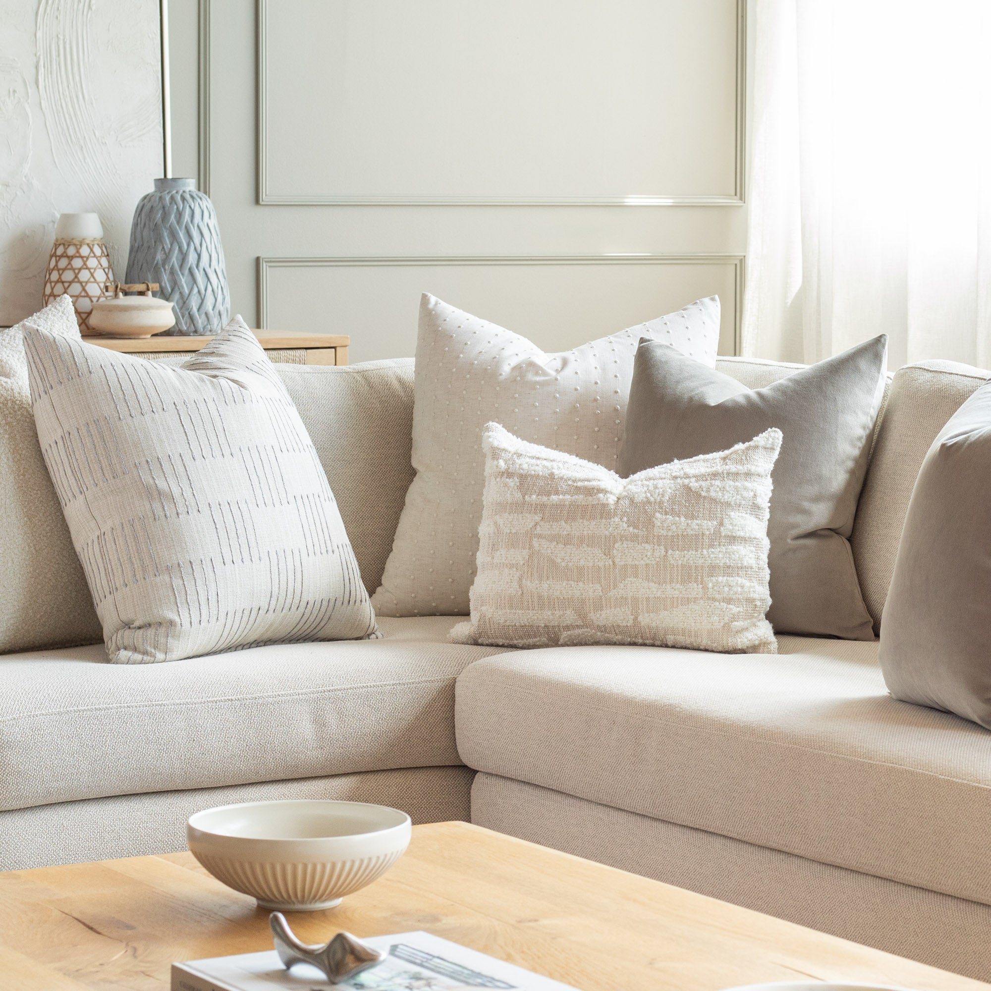 Constance Swiss Dot 24x24 Decorative Pillow Cover in Vanilla - Perfect for Living Room Sofa, Bedroom Decor & Home Accents