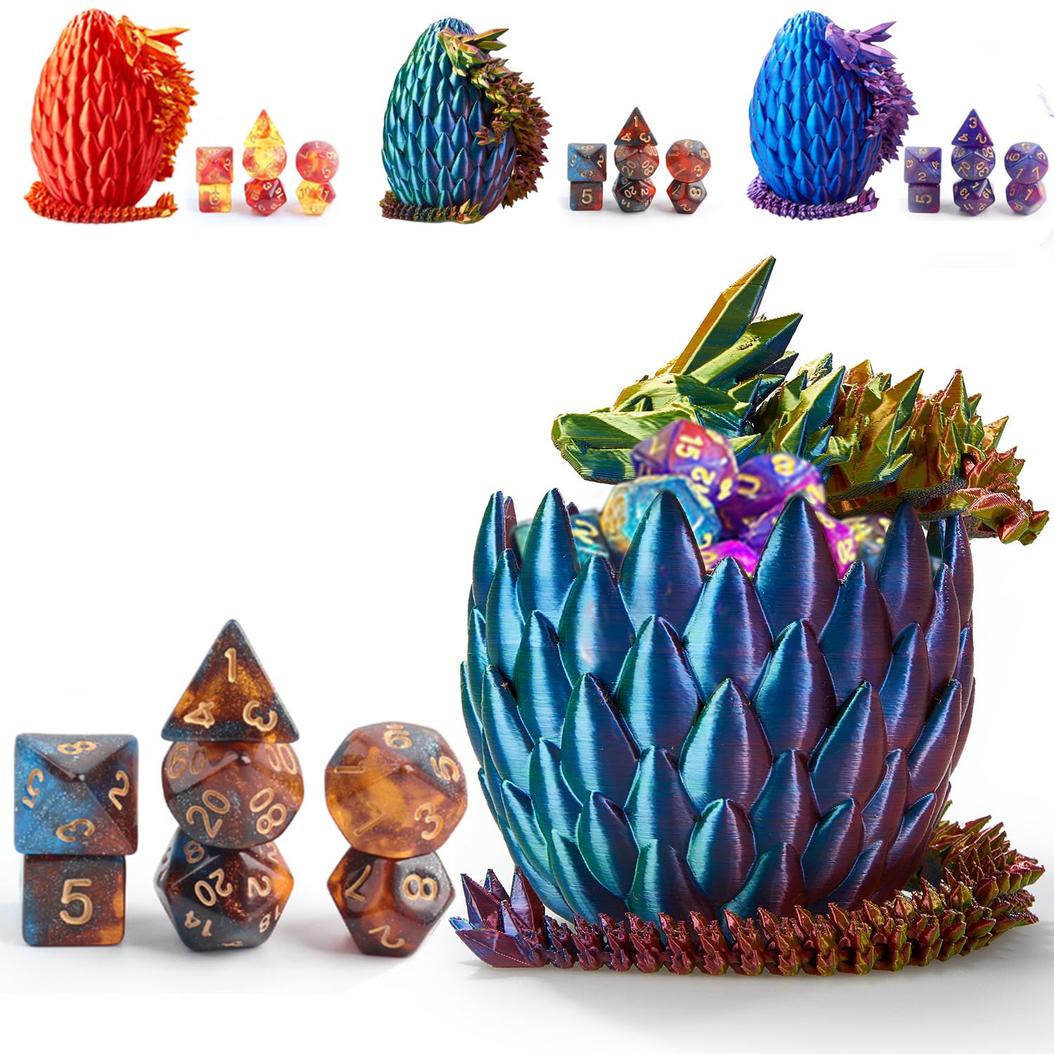 Premium 7-Piece DND Dice Set with 3D Printed Dragon Egg - Fidget Toys for Stress Relief, RPG Gaming Accessories for DND MTG - Perfect Gift for Tabletop Role-Playing Games & Anxiety Relief