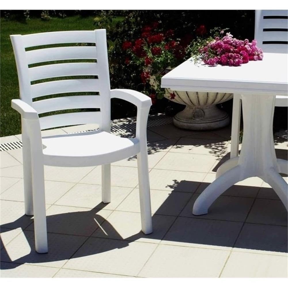 Modern 4-Person Outdoor Dining Set - Heavy Duty UV Resistant Resin Patio Furniture with Round Table & Chairs | Perfect for Backyard BBQs, Garden Parties & Poolside Entertaining