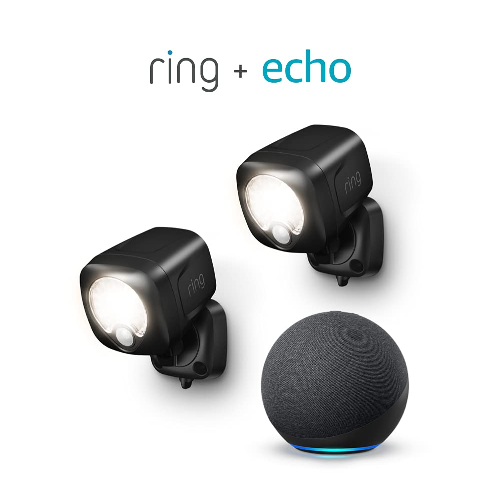 Ring Smart Lighting – Battery-Powered Outdoor Motion-Sensor Security Spotlight (2-Pack) with Echo (4th Gen) | Wireless Smart Home Lighting System for Backyard, Garage & Front Door Security