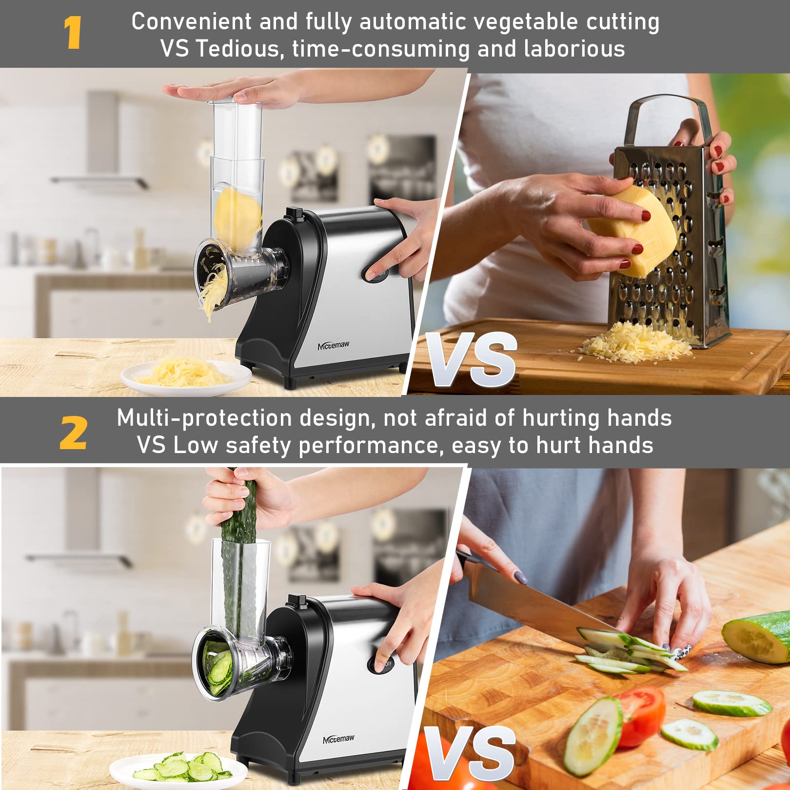 250W Electric Cheese Grater & Slicer - 5-in-1 Professional Kitchen Appliance for Block Cheese, Vegetables, Carrots & Zucchini - Perfect for Salads, Pasta, Pizza & Meal Prep