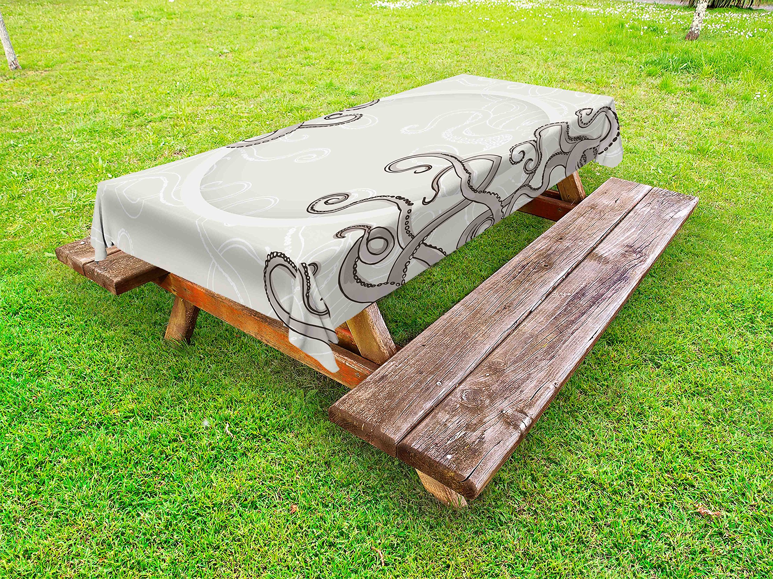 Ambesonne Kraken Themed Outdoor Tablecloth - Fish Octopus Tentacles Circular Surreal Design, Washable Picnic Table Cover 58