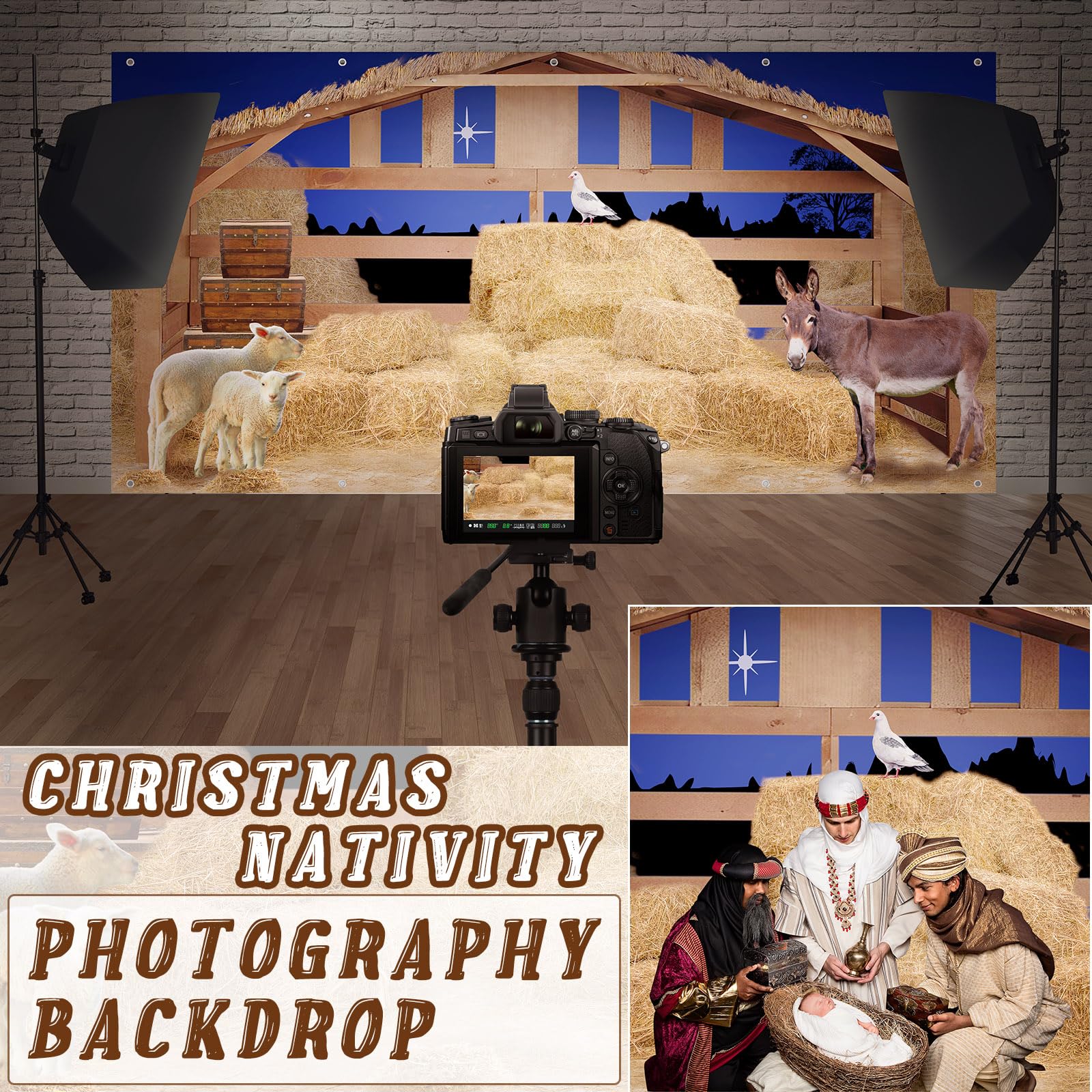 8 x 16 FT Christmas Nativity Scene Garage Door Banner - Stable Backdrop for Farm Barn Decor, Western Photo Shoot & Outdoor Holiday Party | Perfect for Xmas Celebrations, Winter Gatherings & Nativity Displays