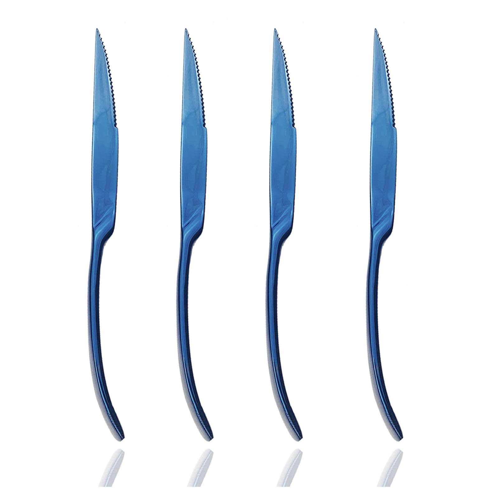Premium JASHII 4-Piece Stainless Steel Steak Knife Set - Professional Serrated Kitchen Knives for Steak, Meat & Multipurpose Use (Shiny Blue) - Perfect for Dinner Parties, BBQs & Home Cooking