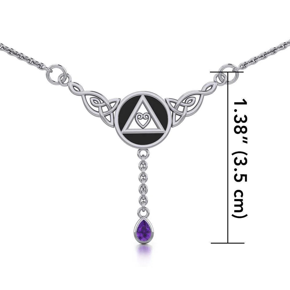 Celtic Heart Sterling Silver AA Recovery Necklace with 18