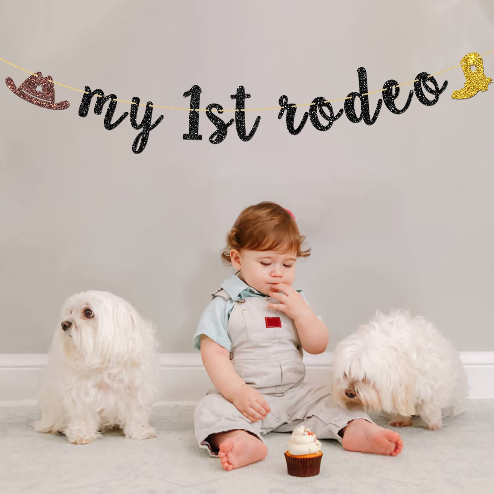 INNORU My 1st Rodeo Banner - Mexican Western Cowboy Cowgirl 1st Birthday Party Decorations with Black Glitter | Perfect for First Birthday, Baby Shower, and Western Theme Celebrations