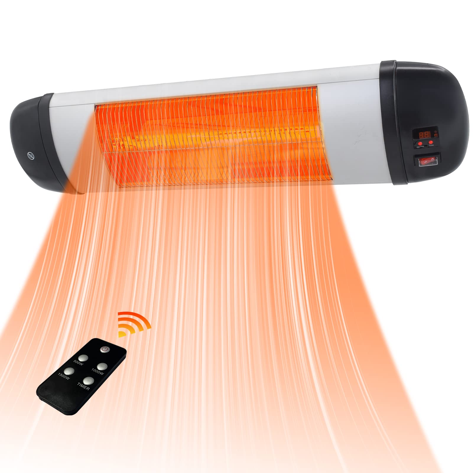 1500W Electric Patio Heater with Remote Control - 3 Heat Levels & 24H Timer - Wall Mounted Indoor/Outdoor Heater - IP34 Weatherproof - Perfect for Garage, Deck, and Backyard Use