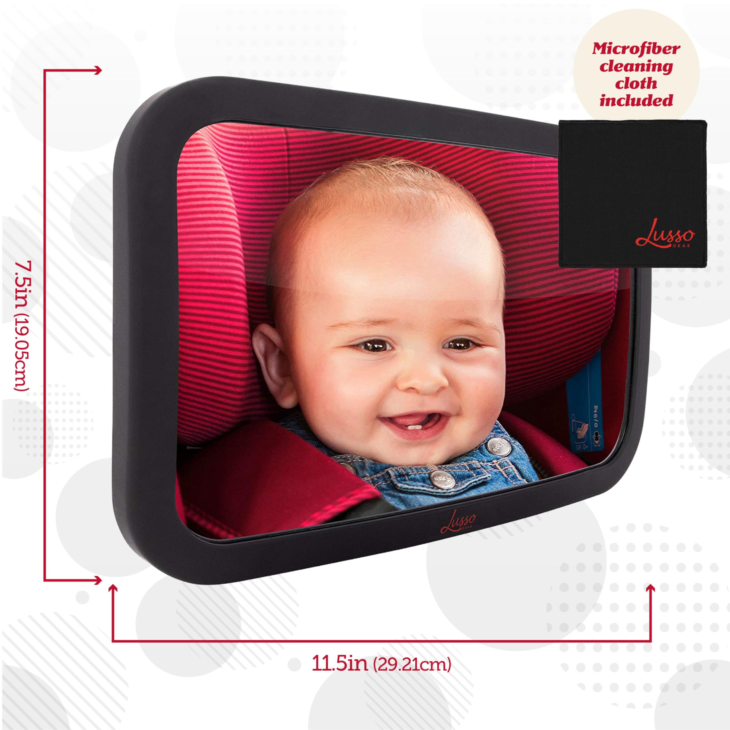 Lusso Gear Baby Car Mirror - Shatterproof Rear-Facing Infant Car Mirror with Crystal Clear View - Safe Backseat Design for Newborns & Toddlers - Perfect for Road Trips & Daily Commutes (Black)