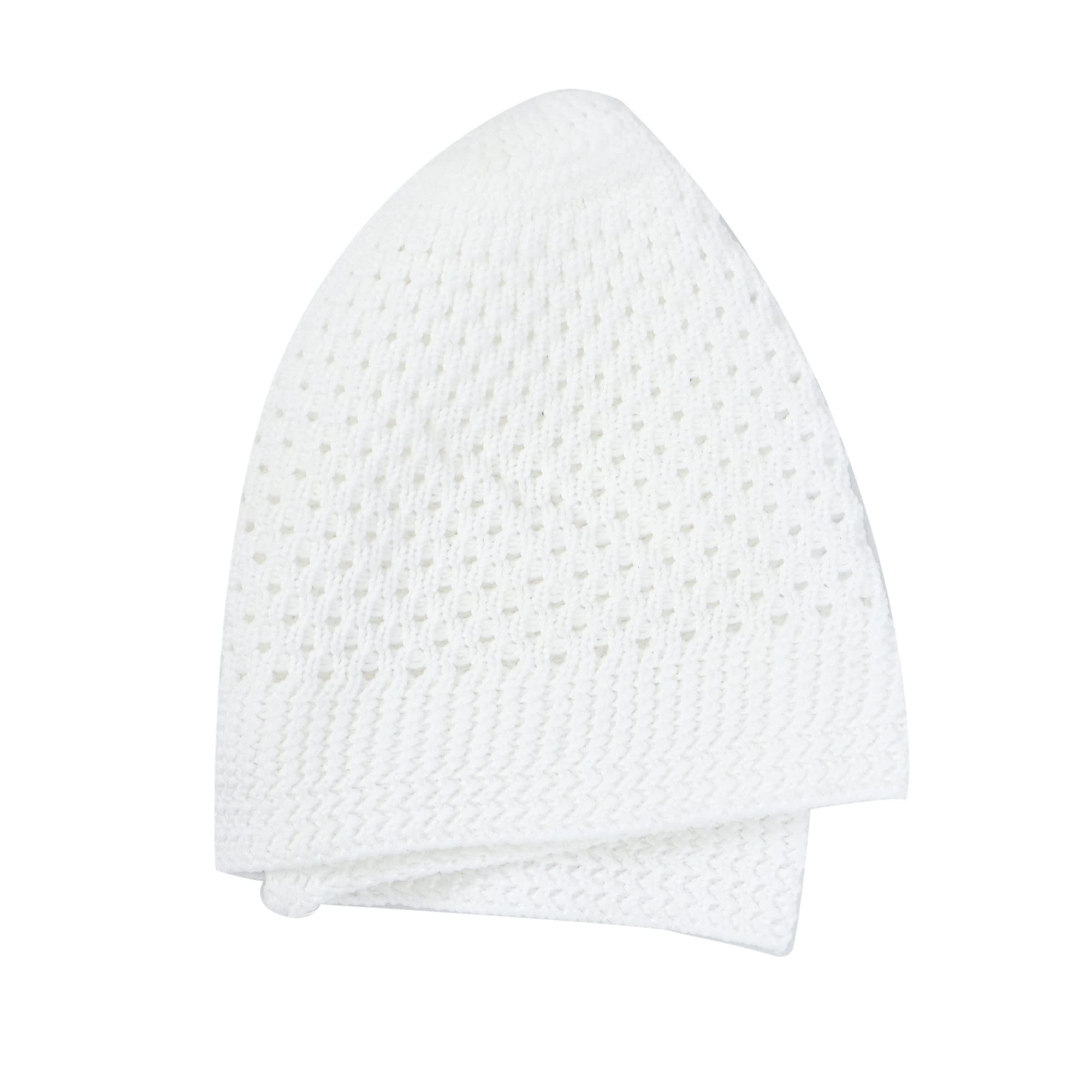 White Open-Weave Nylon Stretchy Kufi Hat - Breathable Skull Cap Beanie for Men & Women - Perfect for Prayer, Sports & Outdoor Activities