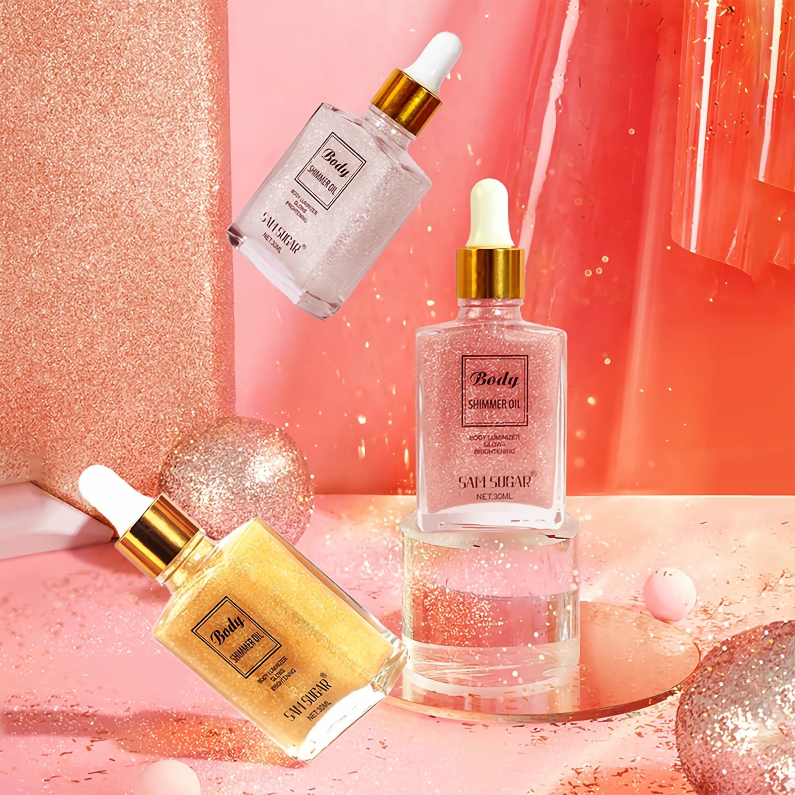 **Pearl White Hydrating Shimmer Body Oil - Long Lasting Liquid Luminizer & Non-Sticky Glow for Face & Body | Women's Shimmer Makeup & Highlighter for Parties, Festivals & Special Occasions**