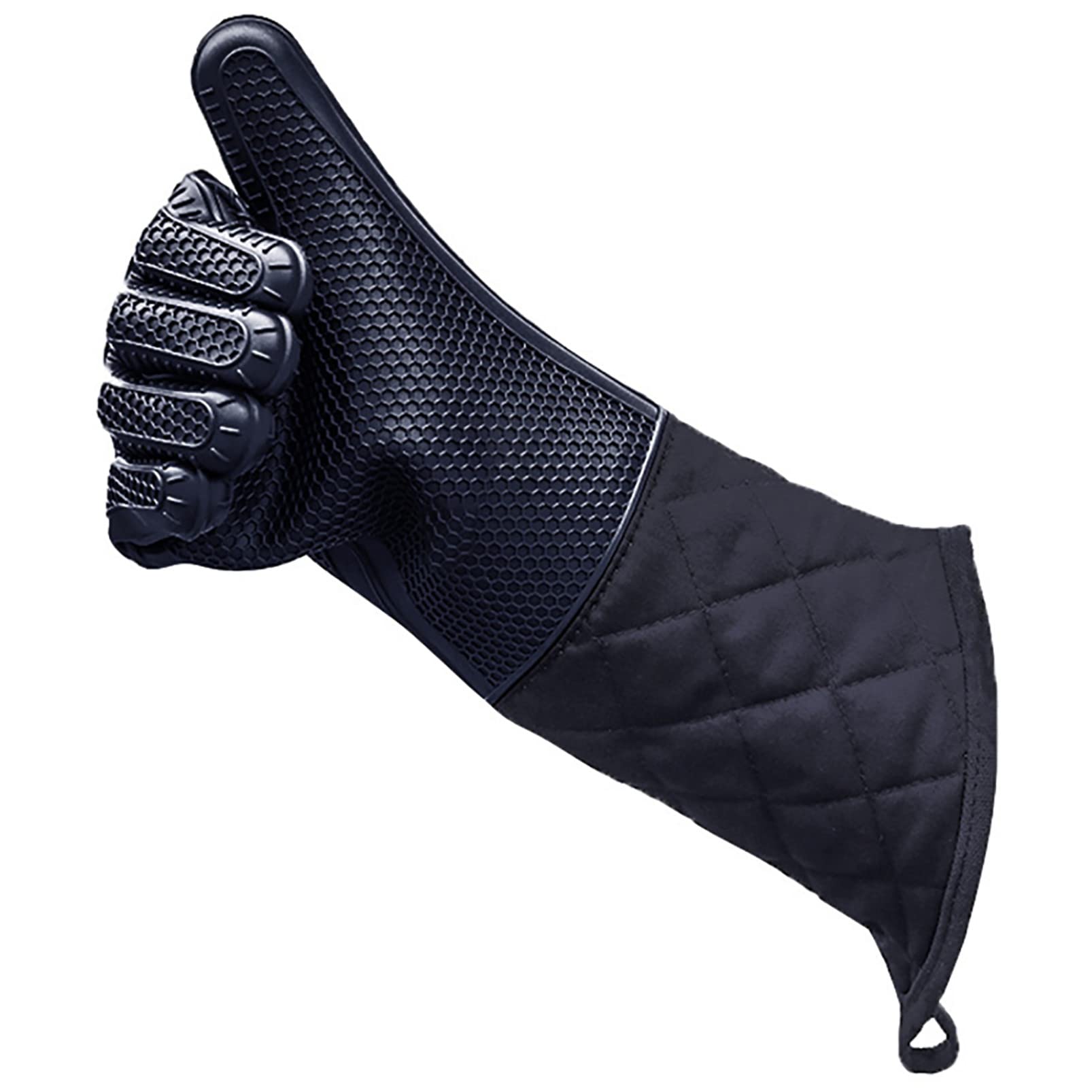 Heat Resistant Gloves for Kitchen - Non-Slip Silicone Oven Mitts with Thick Cotton Insulation, 5-Finger Design for Microwave & Baking (Black) - Perfect for Grilling, Cooking & Handling Hot Dishes