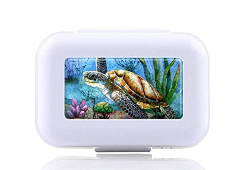 JWDCC Sea Turtle Pattern 8-Compartment Pill Organizer Box - Portable Decorative Pill Case for Purse, Travel & Daily Medication Storage