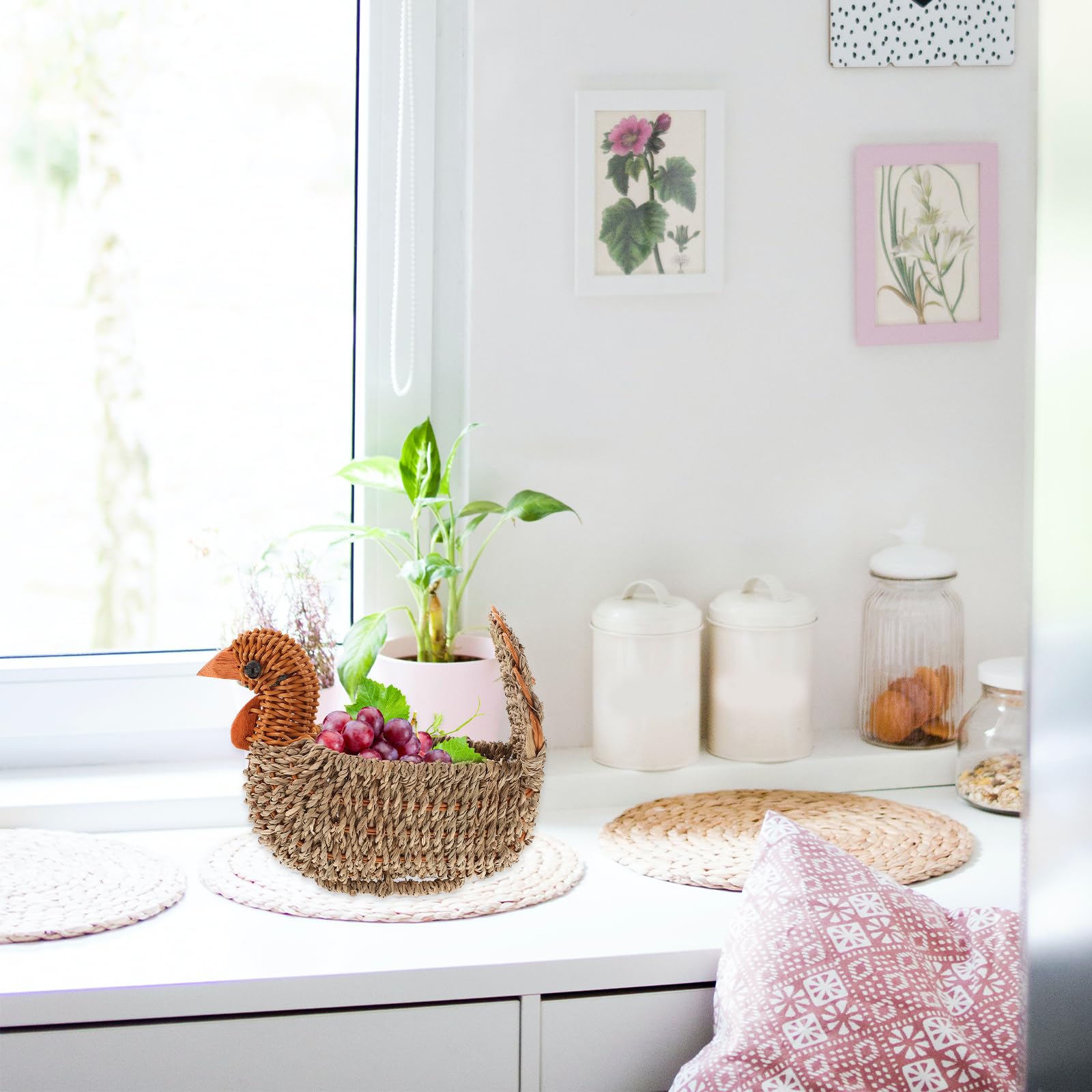 Handmade Woven Turkey-Shaped Wicker Storage Basket - Multifunctional Laundry Organizer for Fruits, Vegetables, Toys & Magazines (Light Grey) | Perfect for Home Decor, Kitchen Organization & Holiday Decorations