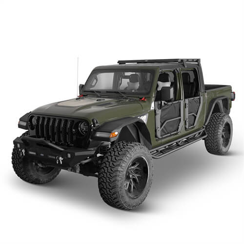 Hooke Road 18-25 Jeep Wrangler JL & Gladiator JT Wide Flat Front Fender Flares (Excluding Sport/Sport S) - Heavy Duty Off-Road Protection for Trail & Rock Crawling Adventures