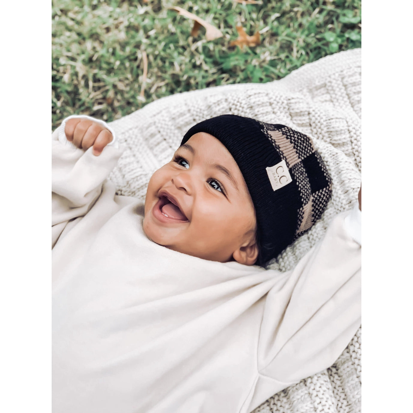 Baby Buffalo Plaid Cuff Beanie - Dark Grey Winter Hat for Boys & Girls | Warm Knit Skull Cap for Newborns & Toddlers | Perfect for Cold Weather, Outdoor Play & Family Photos