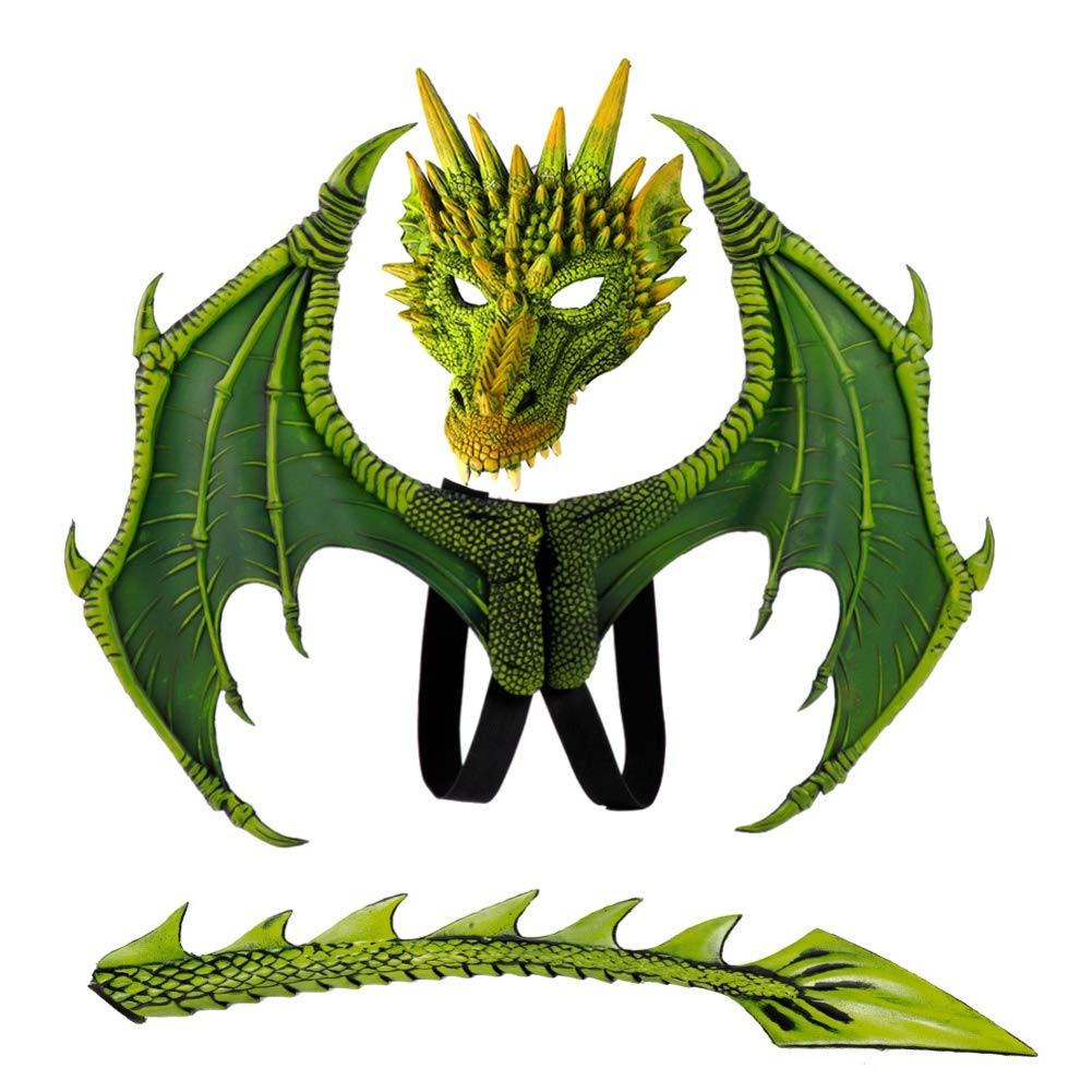Patgoal Halloween Dragon Cosplay Costume Set with Dinosaur Wings & Tail - Kids Dress Up Masquerade Party Outfit for Halloween, Cosplay Events & Fantasy Role Play