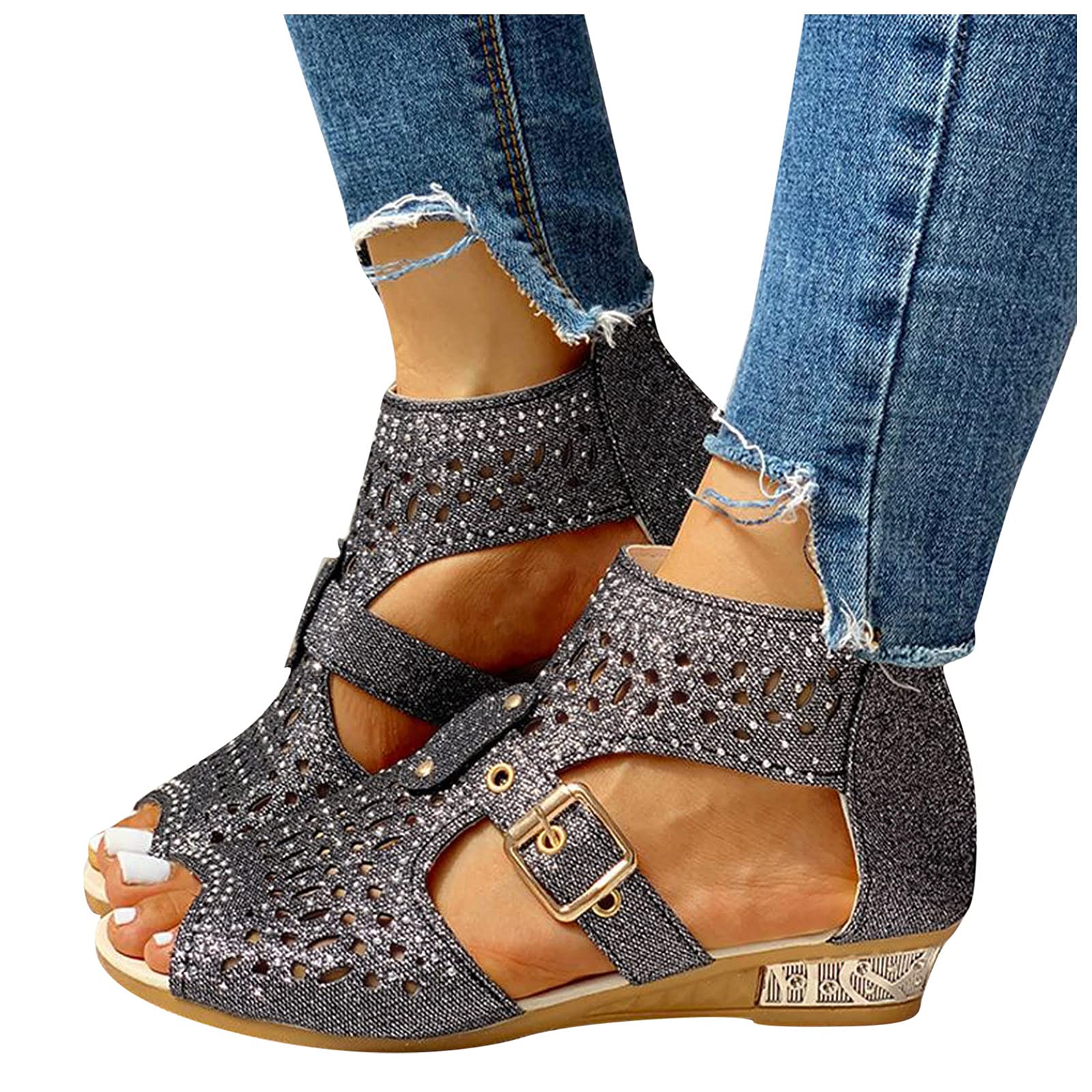 LUOPUNAQ Women's Open Toe Sandals with Low Heel - Slip On Sneaker Shoes for Casual, Work, Travel & Walking - Comfortable Flats for Summer Outfits, Beach Vacations & Daily Wear