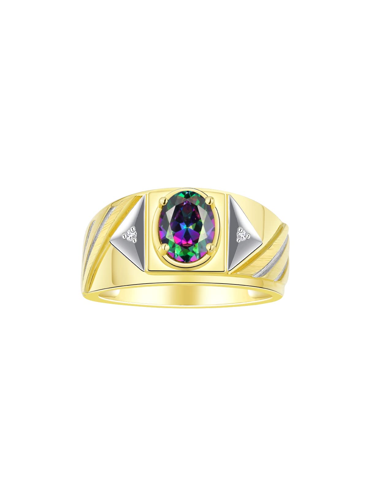 Men's Gold Plated Silver Ring with Oval Gemstone & Diamonds - Birthstone Jewelry for Gifts & Weddings