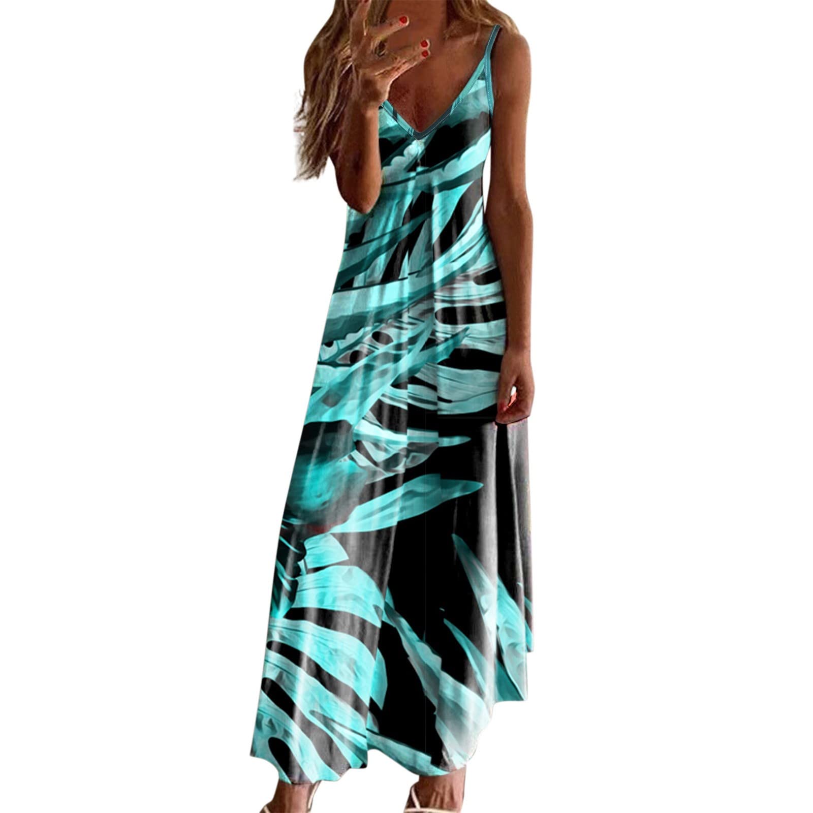 MAYW Women's Summer V-Neck Sleeveless Floral Sundress - Casual & Elegant Cocktail Party Dress for Women | Perfect for Beach Vacations, Garden Parties & Date Nights