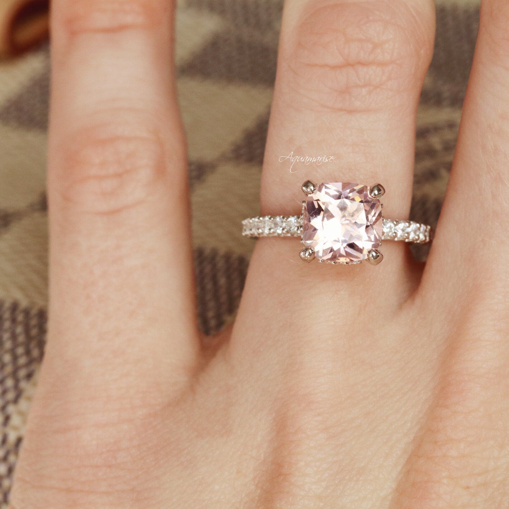 Hidden Halo Morganite Engagement Ring - Sterling Silver Wedding Band for Women, Perfect for Proposals, Anniversaries & Bridal Jewelry Gifts