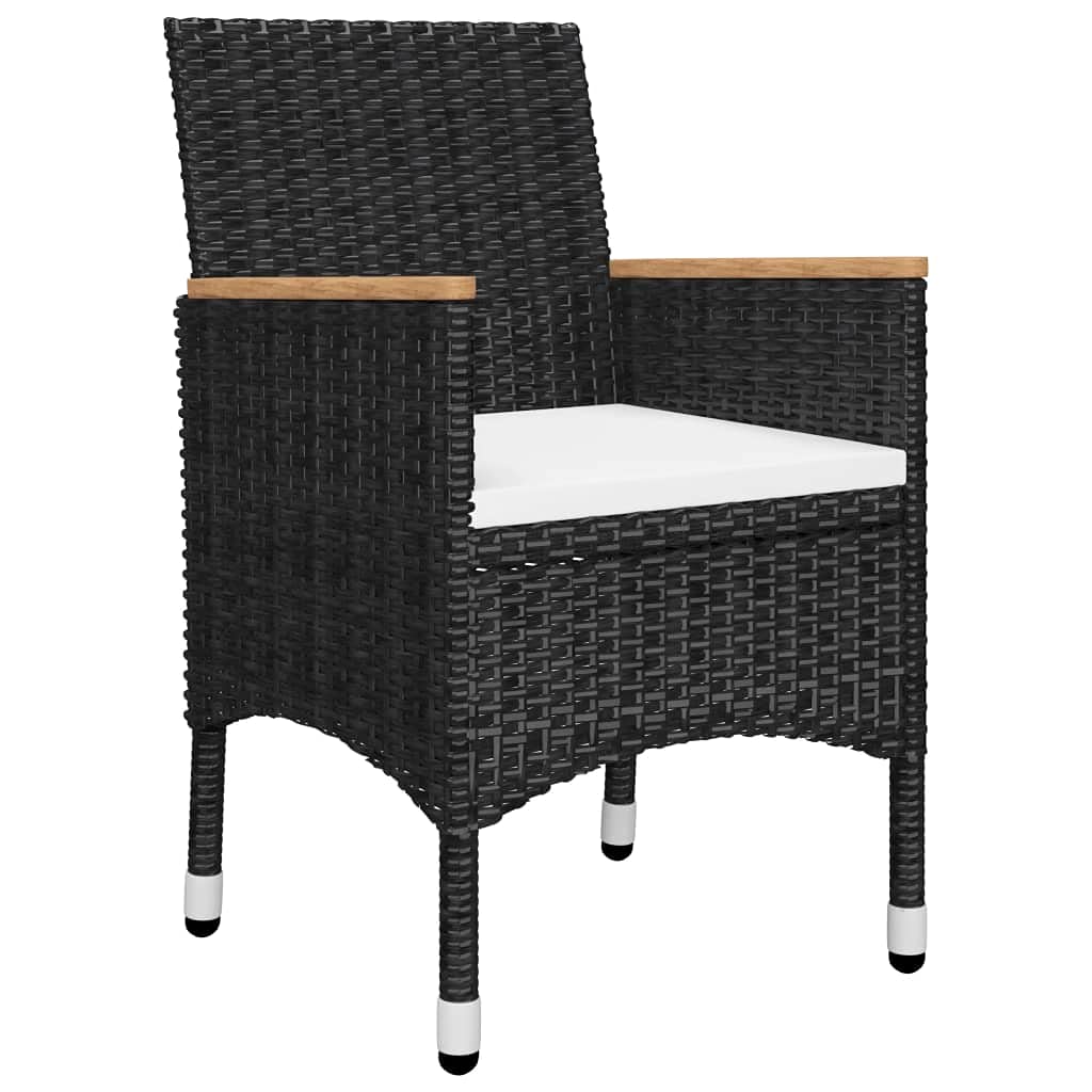 3-Piece Outdoor Bistro Set - Black Poly Rattan Patio Furniture with Tempered Glass Table - Perfect for Garden, Backyard, Poolside & Balcony Dining