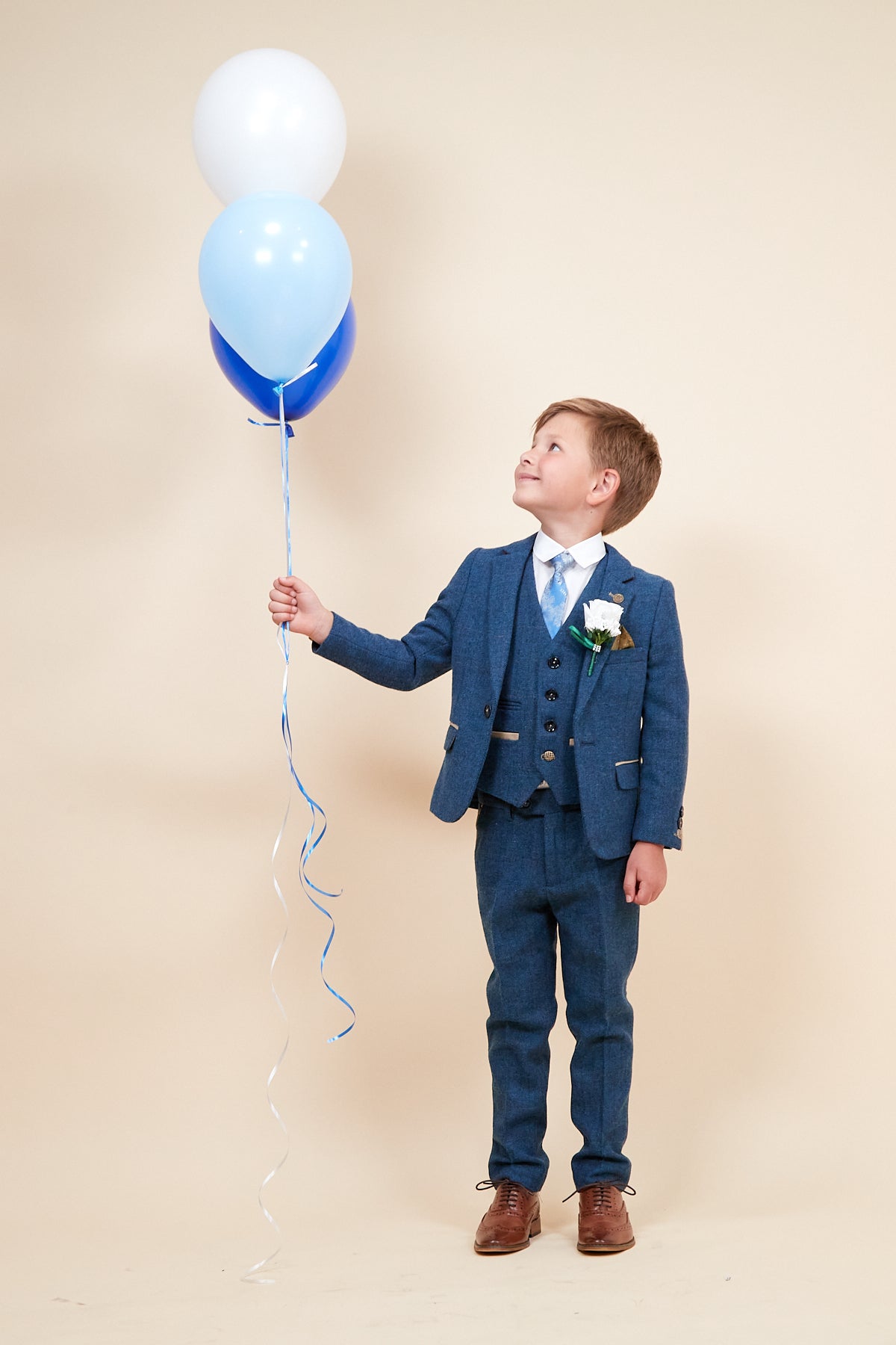 DION Kids Blue Tweed Check 3-Piece Suit Set for Boys - Formal Occasions, School Events & Family Photos