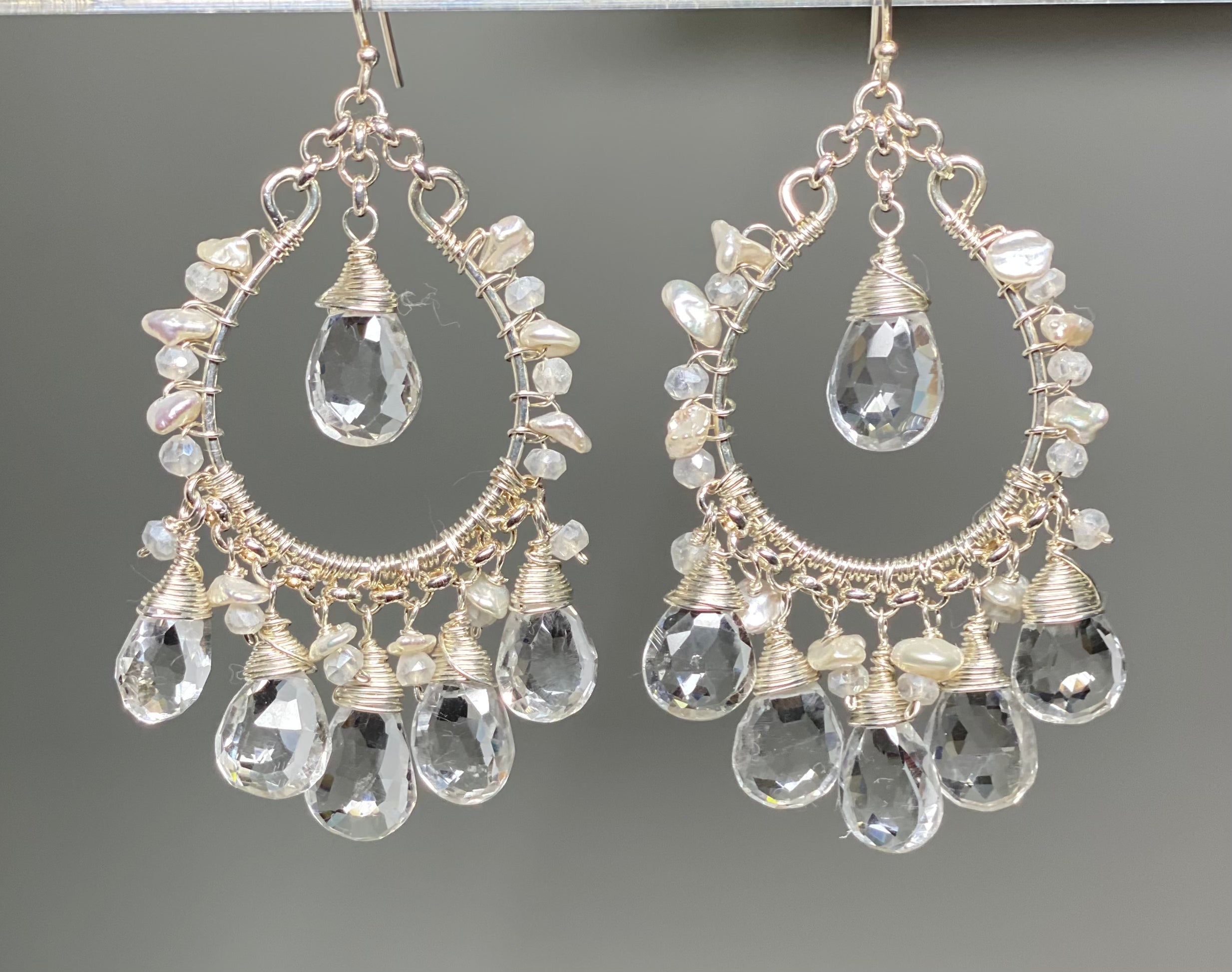 Sparkling Crystal Quartz Hoop Chandelier Earrings - Sterling Silver 925 Dangle Drop Earrings for Women, Elegant Party Wedding Evening Wear Jewelry Gift