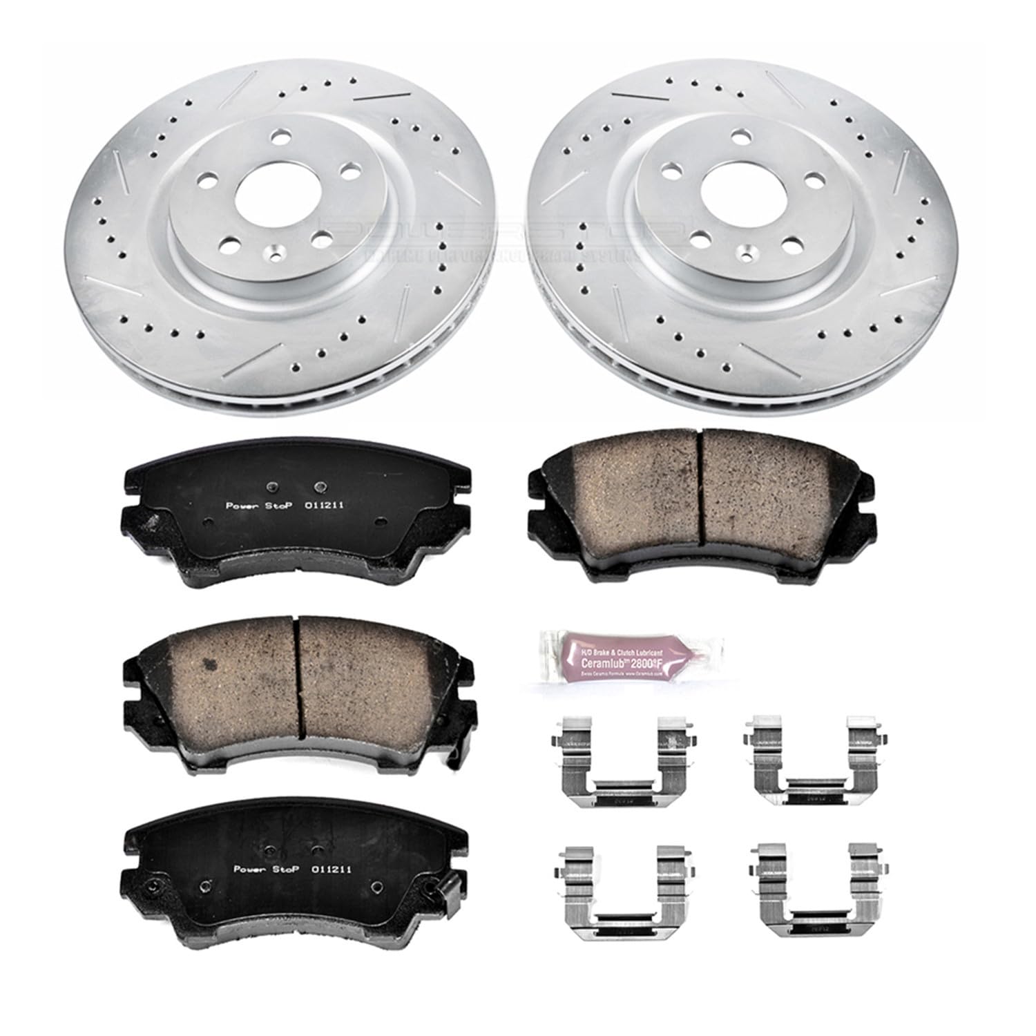 Power Stop K5948 Z23 Carbon Fiber Brake Pads & Drilled Slotted Rotors Kit - Fits 2011-2017 Chevrolet Caprice | High-Performance Braking for Daily Driving & Track Use