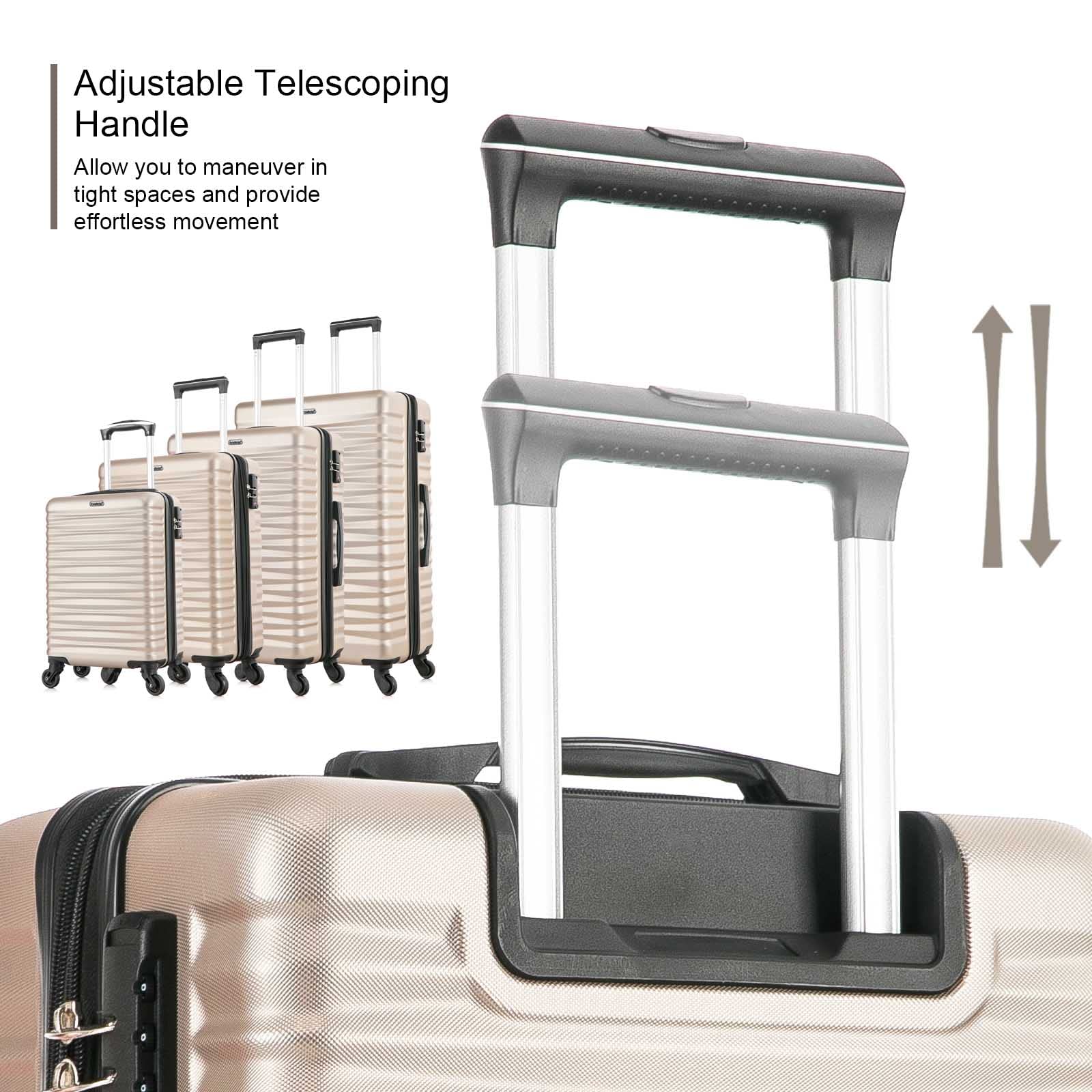 Apelila 4-Piece Hardshell Luggage Set with TSA Lock - Expandable ABS Durable Suitcase for Travel, Spinner Wheels, Champagne Gold | Perfect for Family Vacations, Business Trips & International Travel
