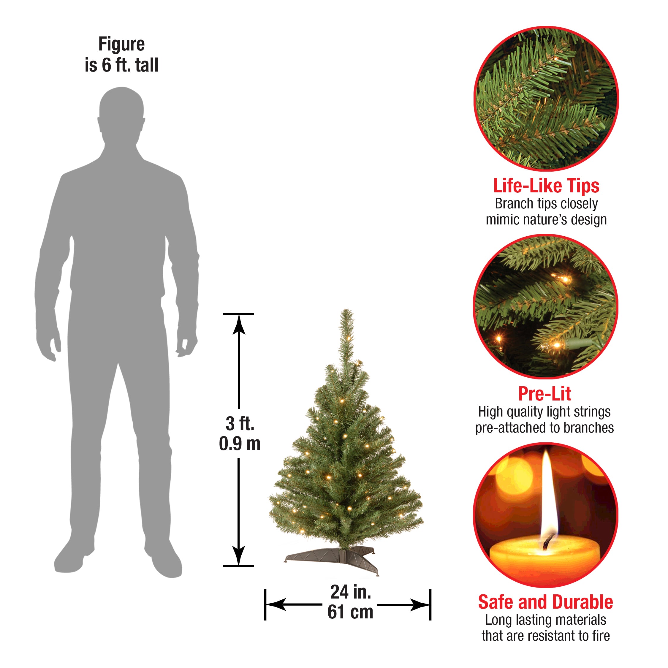 3 ft. Pre-Lit Kincaid Spruce Artificial Christmas Tree with 100 Clear LED Lights - Perfect for Home, Office & Holiday Decorations