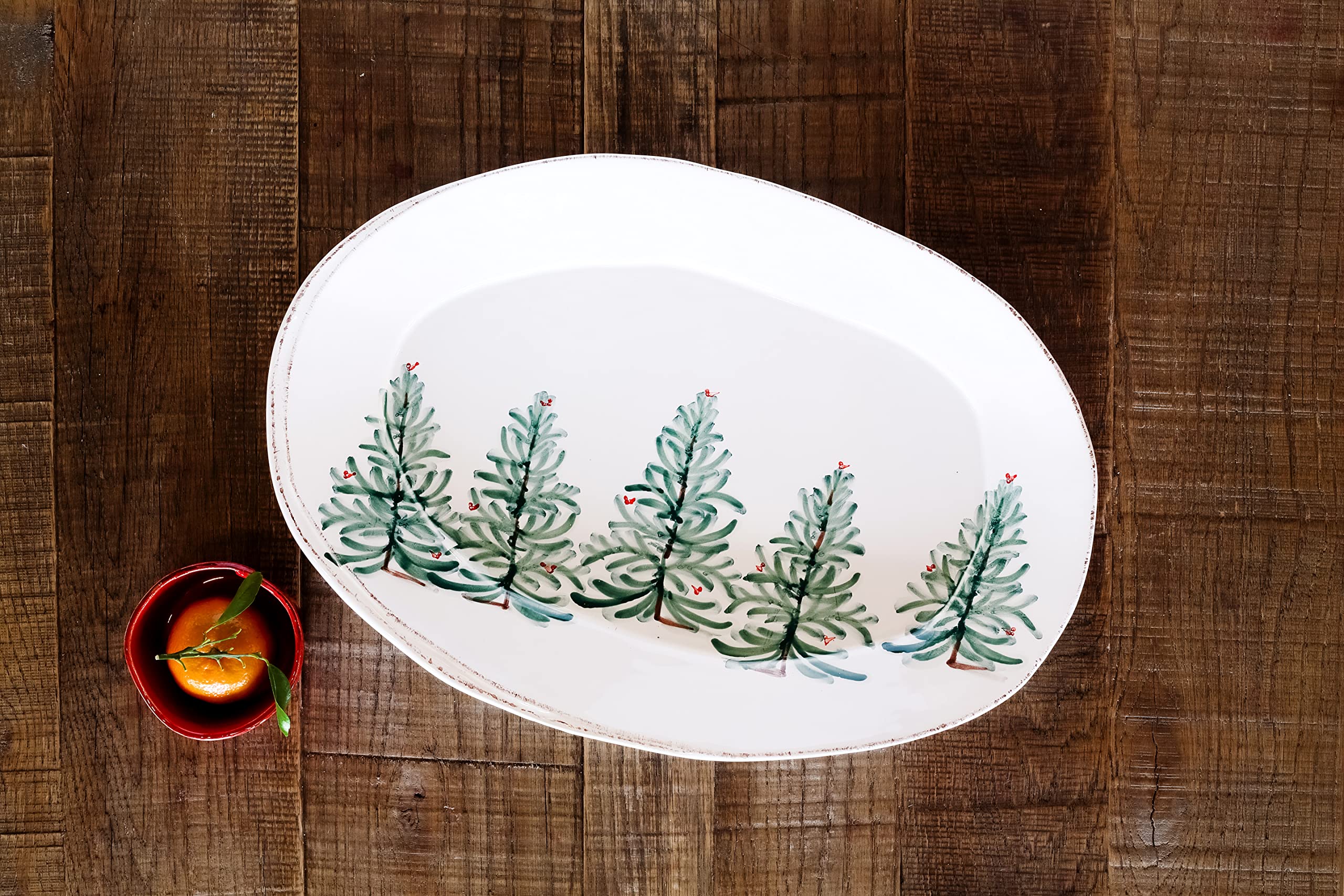 Vietri Lastra Holiday Green Small Oval Platter - 13.5