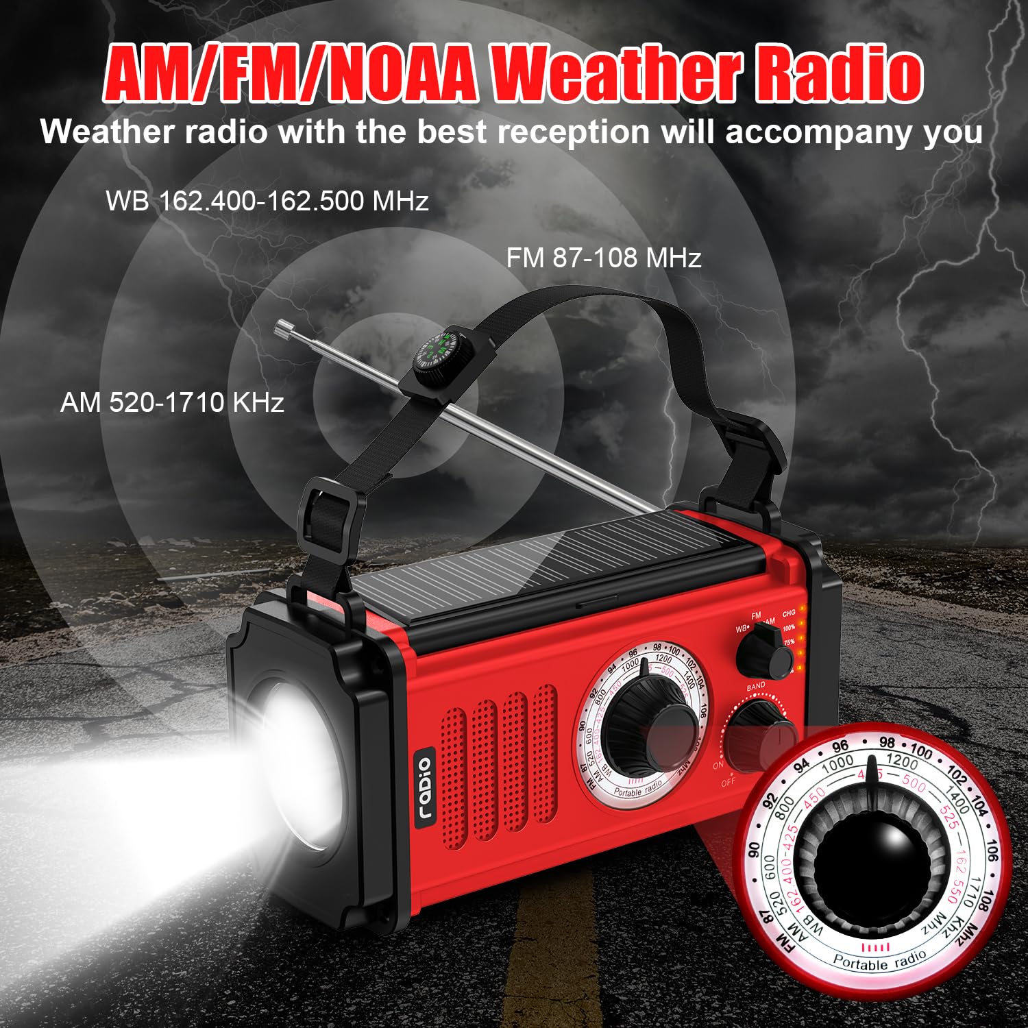 **37000mAh Solar Hand Crank Emergency Weather Radio - Portable AM/FM/NOAA Radio with USB Charger, Flashlight, Reading Light & SOS Alarm - Perfect for Camping, Hiking, and Power Outages**