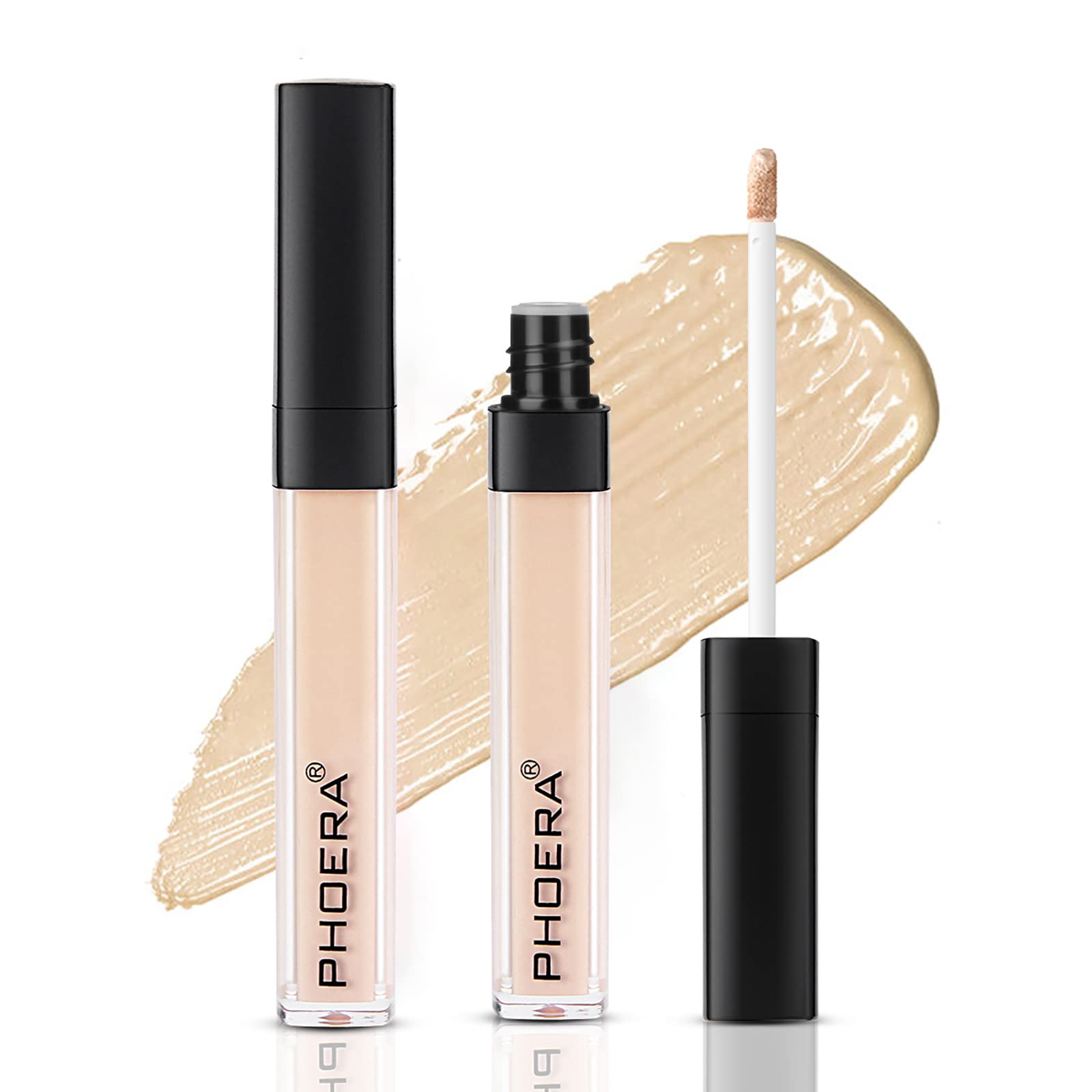 PHOERA Full Coverage Liquid Concealer for Acne, Dark Circles & Tattoos - Hydrating Face Makeup Concealer with High Adherence for Women & Men (Shade 101 Light) - Perfect for Daily Makeup, Professional Use & Special Occasions