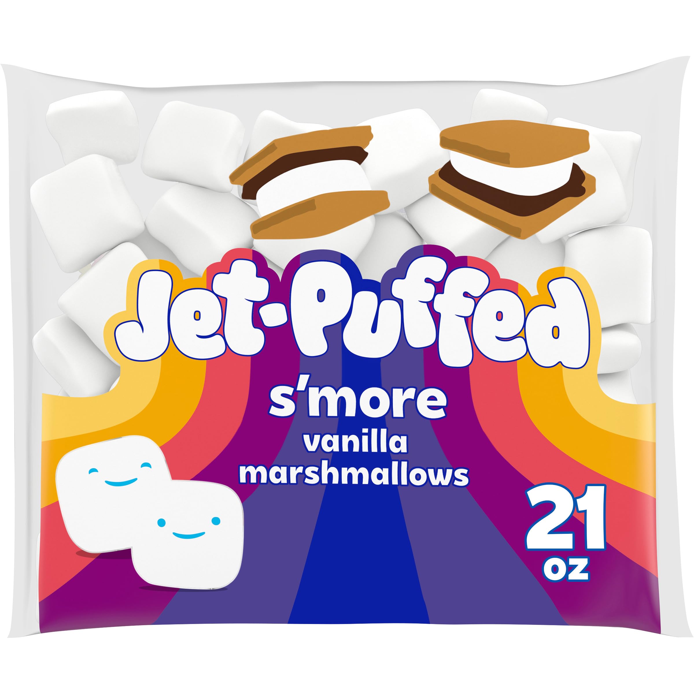 Jet-Puffed S'more Vanilla Marshmallows 21 Oz - Fluffy Campfire Treats for Roasting, Baking & Hot Cocoa Topping